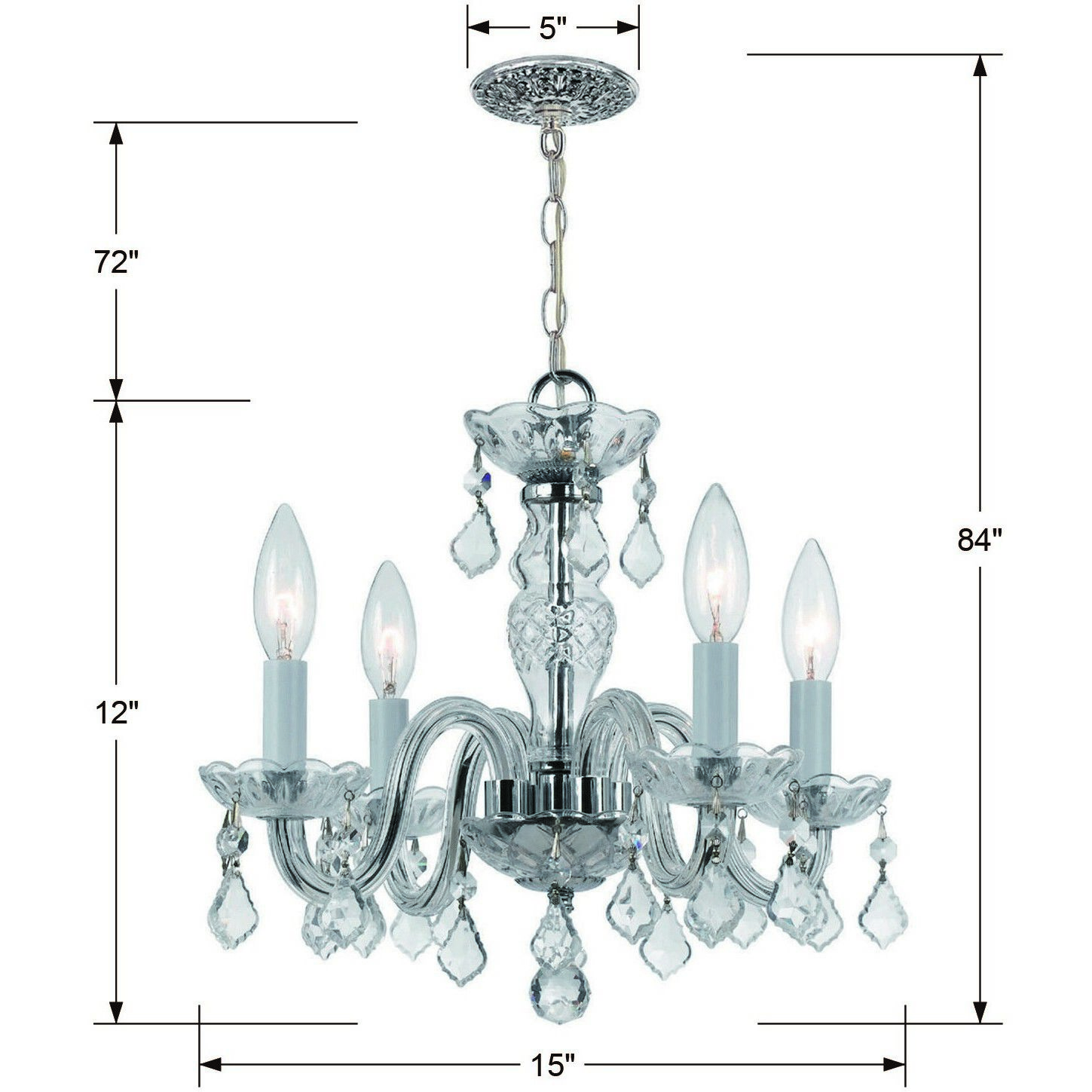 Traditional Crystal 4 Light 15 inch Polished Chrome Mini Chandelier Ceiling Light in Clear Spectra