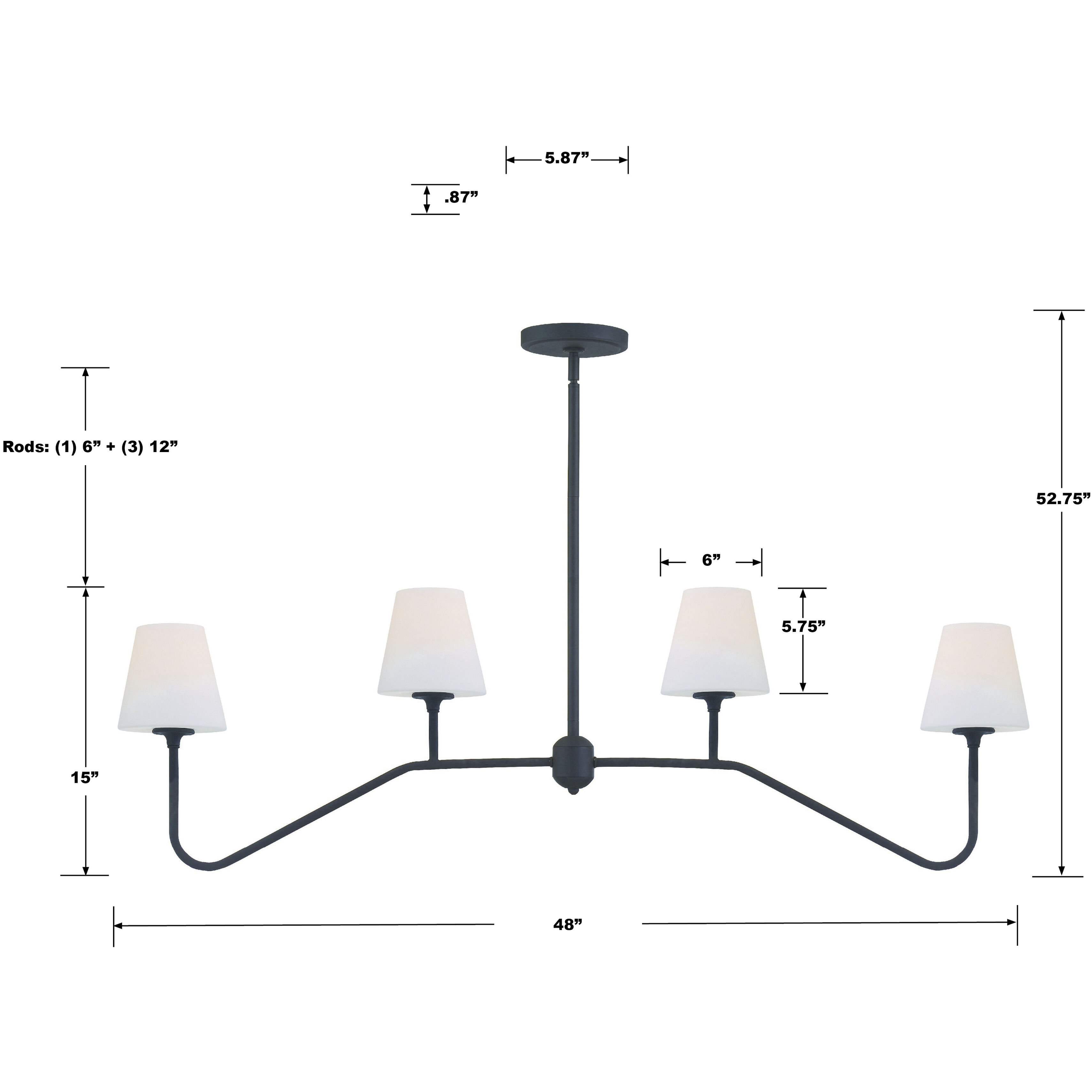 Keenan 4 Light 48 inch Black Forged Chandelier Ceiling Light