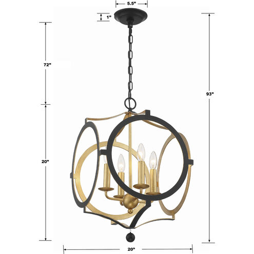 Odelle 4 Light 20 inch Black and Antique Gold Chandelier Ceiling Light