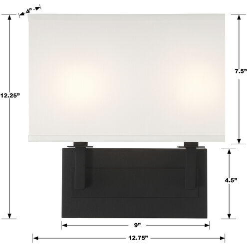 Durham 2 Light 12.75 inch Black Forged ADA Sconce Wall Light