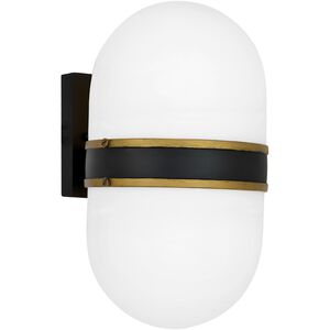 Capsule 2 Light 13 inch Matte Black and Textured Gold Outdoor Wall Mount