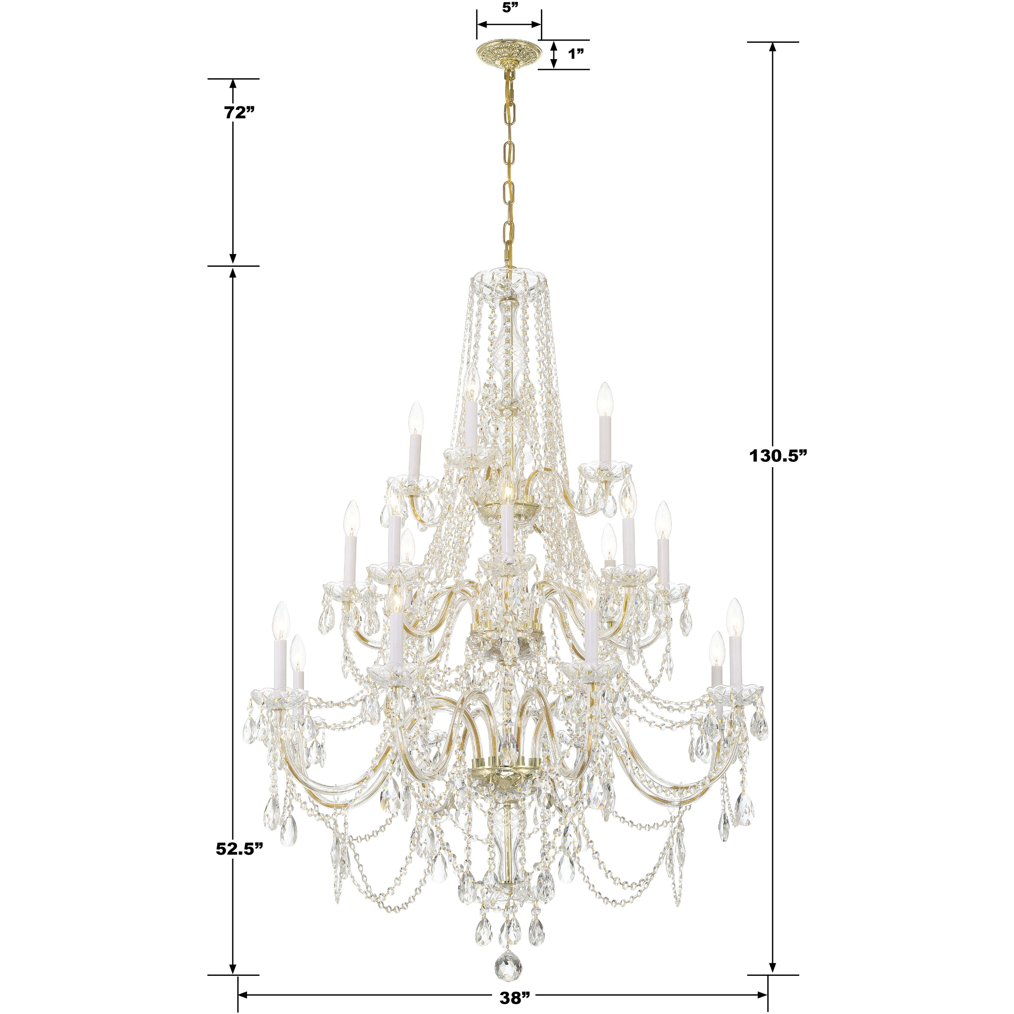Traditional Crystal 20 Light 38 inch Polished Brass Chandelier Ceiling Light