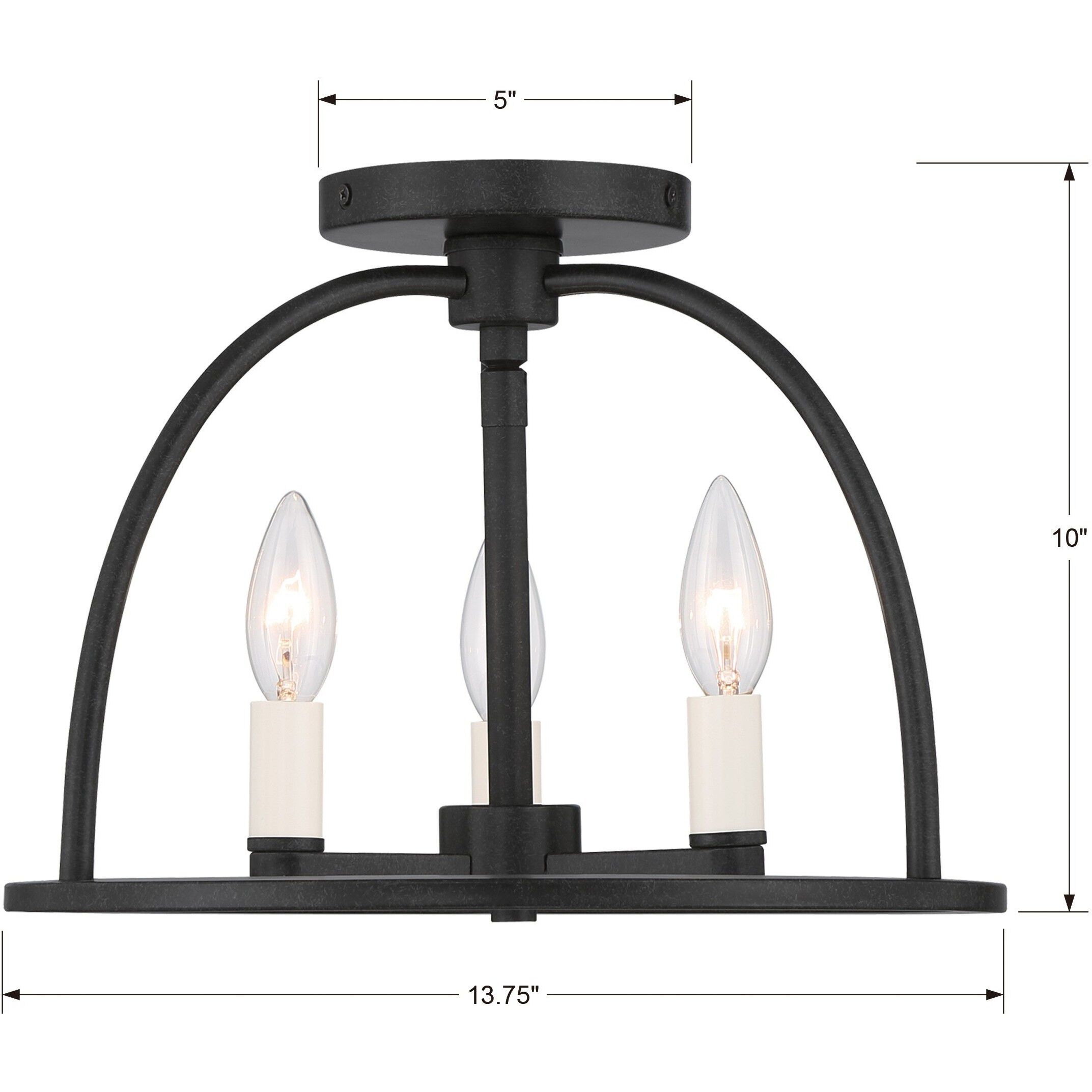 Abbott 3 Light 13.75 inch Black Semi Flush Ceiling Light