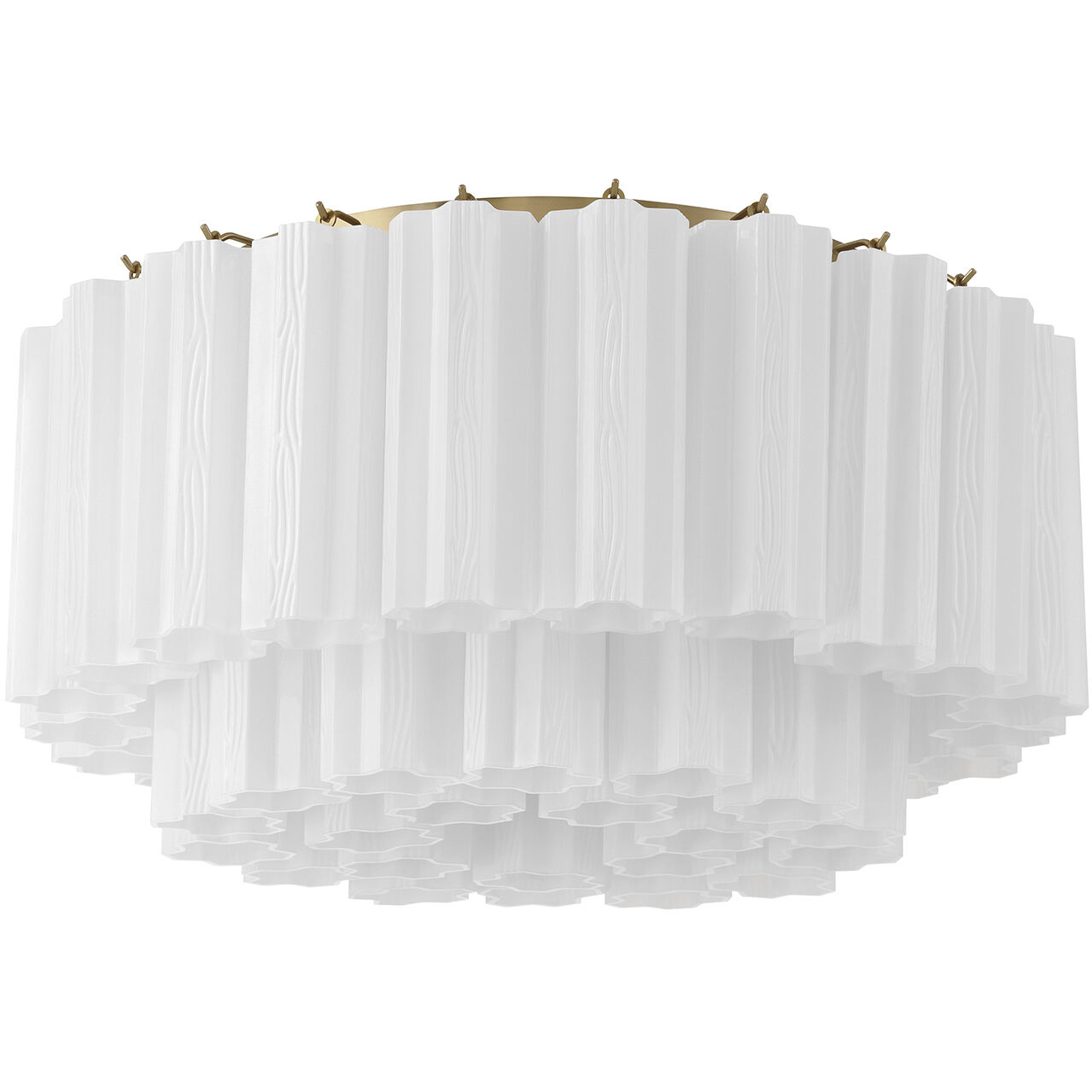 Addis 7 Light 22.25 inch Aged Brass Flush Ceiling Light in Tronchi Glass White
