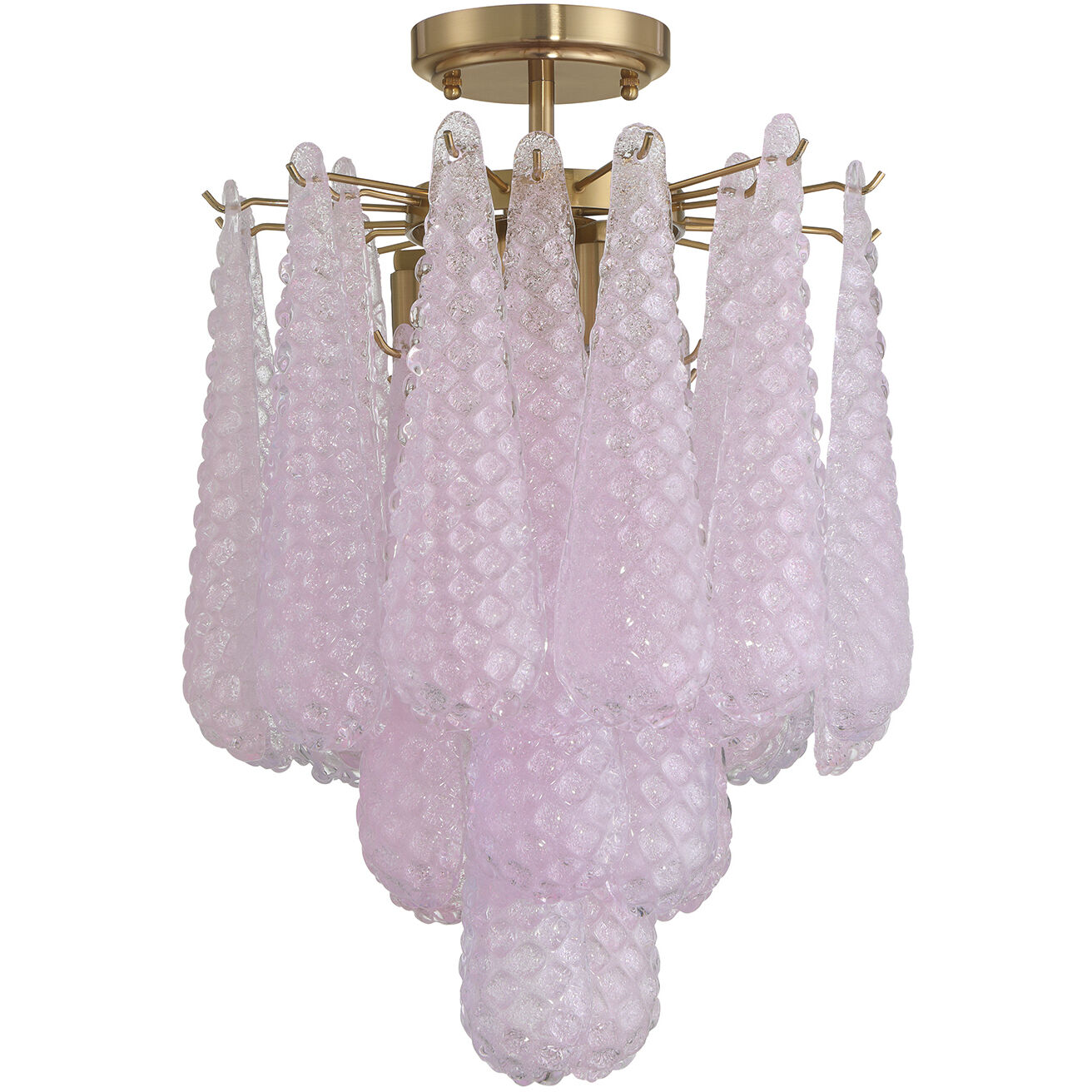 Ollie 4 Light 14.25 inch Aged Brass Semi Flush Ceiling Light in Sand Glass Blush