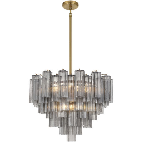 Addis 12 Light 26.75 inch Aged Brass Chandelier Ceiling Light in Tronchi Glass Smoke
