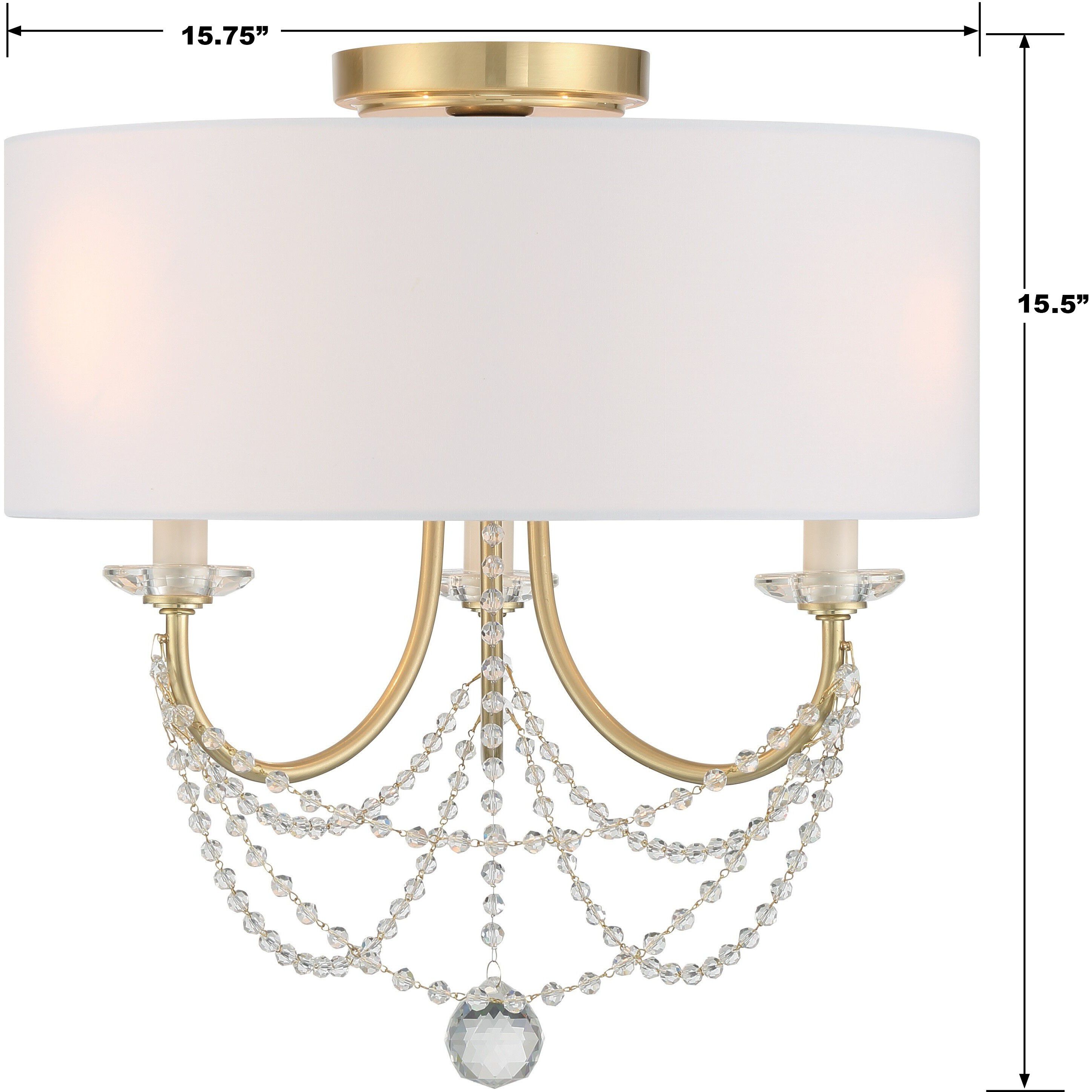 Delilah 3 Light 15.75 inch Aged Brass Semi Flush Ceiling Light