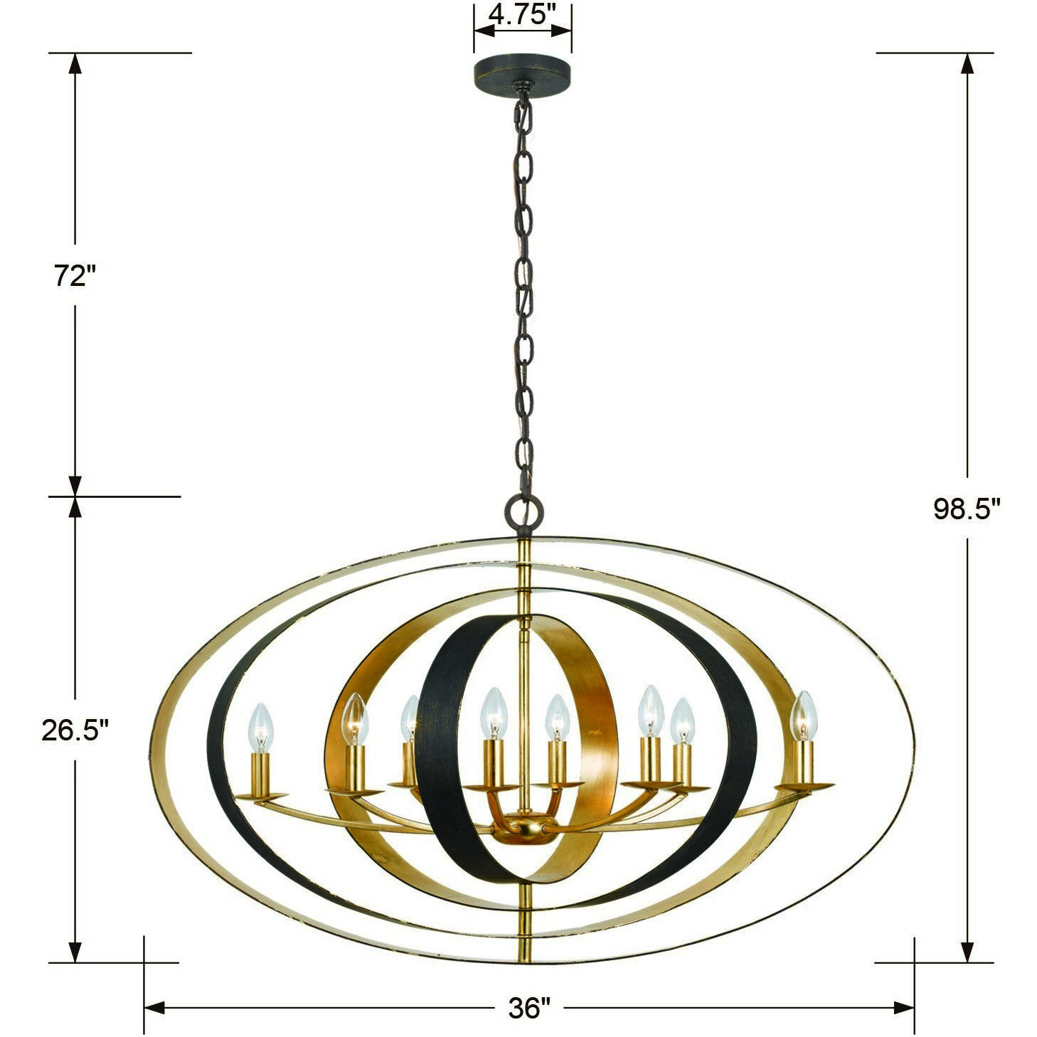 Luna 8 Light 36 inch English Bronze and Antique Gold Chandelier Ceiling Light
