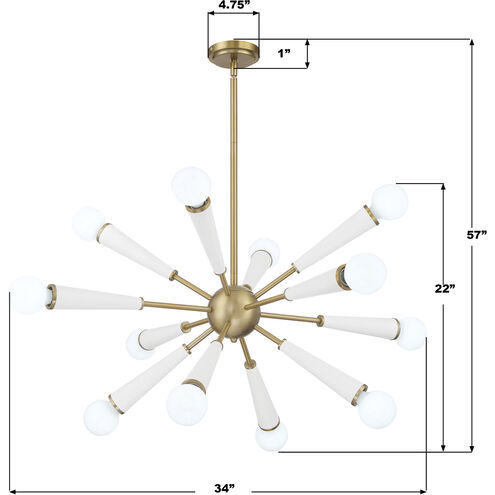 Zodiac 12 Light 34 inch Aged Brass and Matte White Chandelier Ceiling Light
