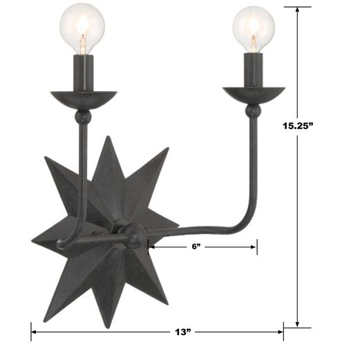 Astro 2 Light 13 inch Black Sconce Wall Light