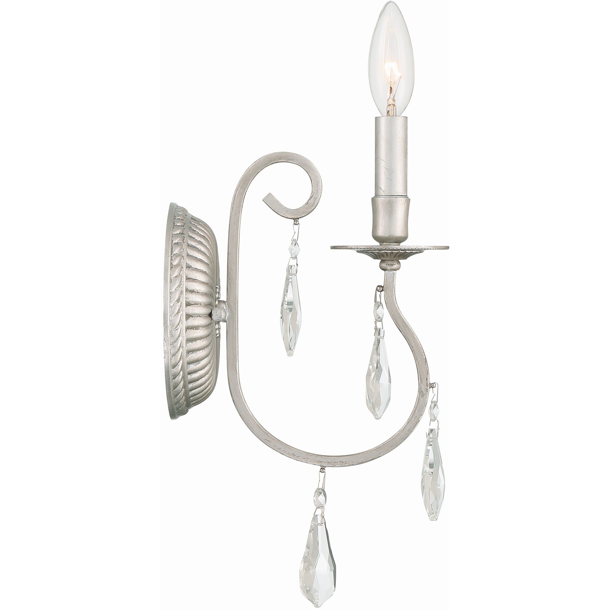 Ashton Bath Sconce Wall Light in Clear Hand Cut, Olde Silver