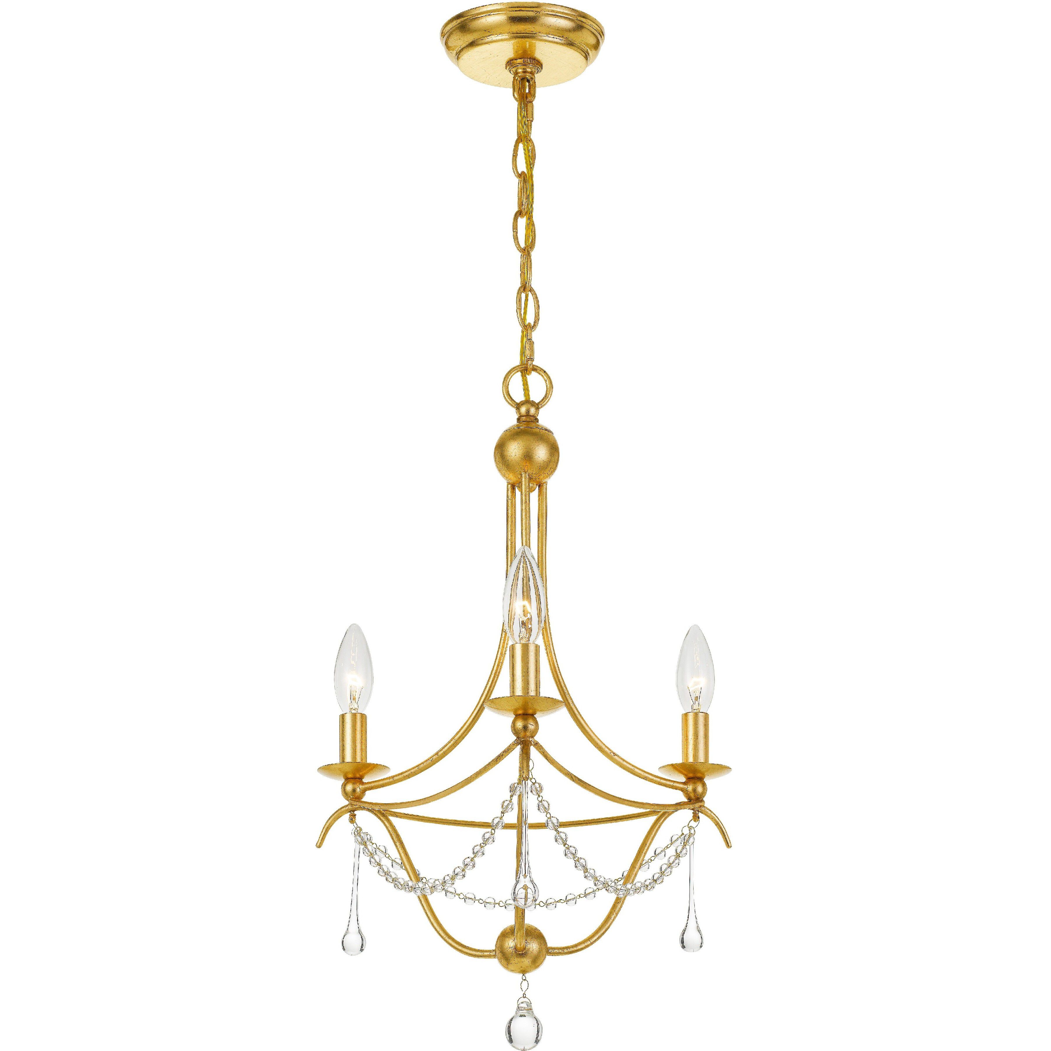 Metro 3 Light 15.5 inch Antique Gold Mini Chandelier Ceiling Light