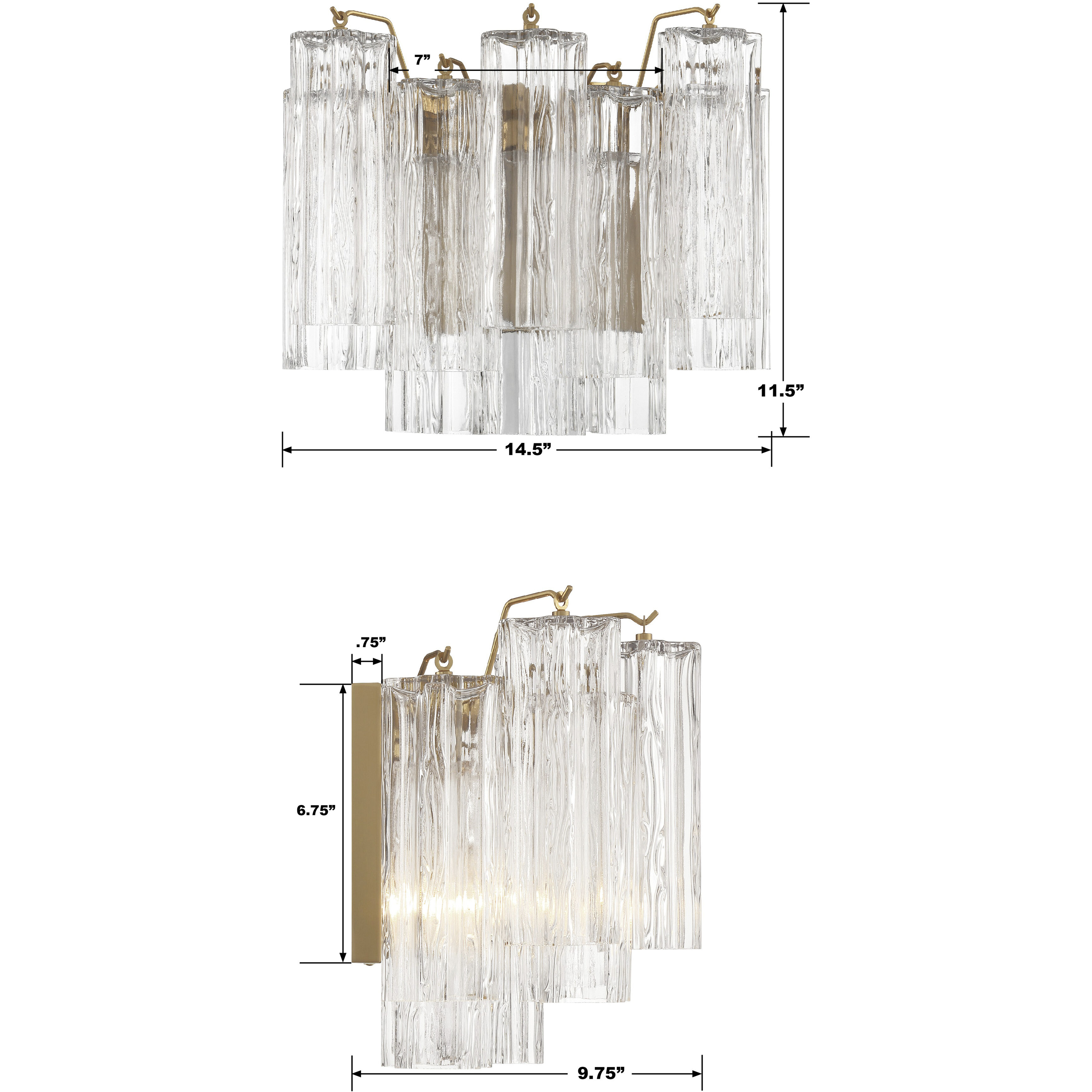 Addis Bath Wall Light in Aged Brass, Tronchi Glass Clear
