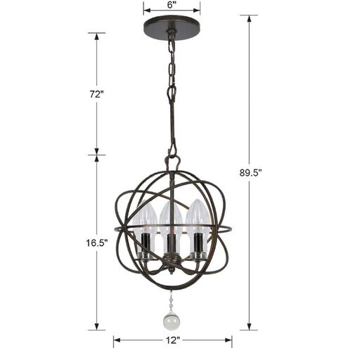 Solaris 3 Light 12 inch English Bronze Pendant Ceiling Light