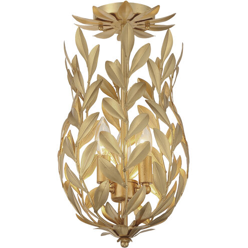 Broche 3 Light 9.5 inch Antique Gold Semi Flush Ceiling Light
