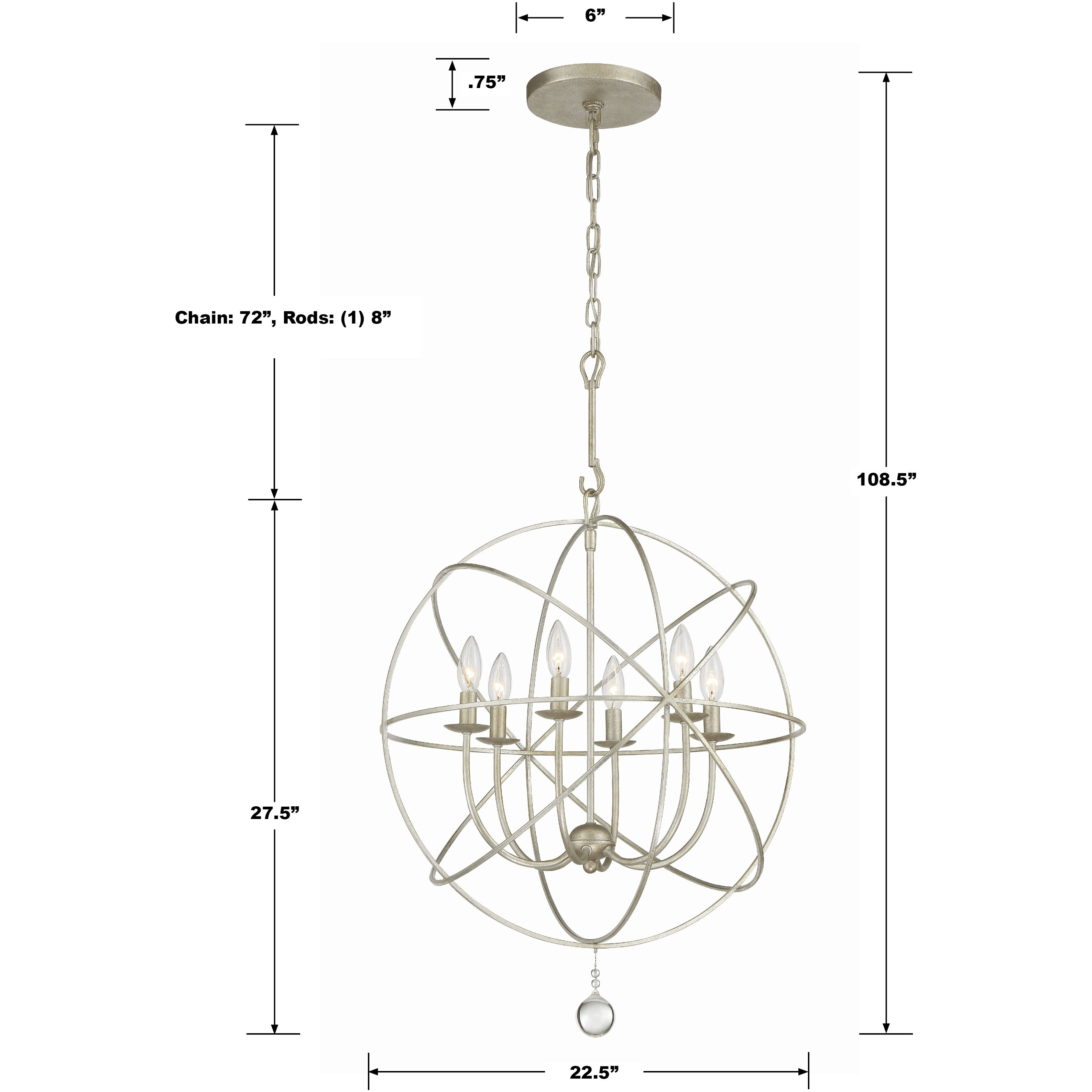 Crystorama 9226-OS Solaris 6 Light 22.5 inch Olde Silver
