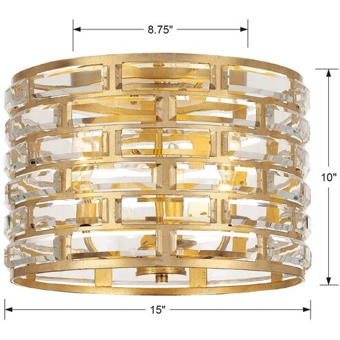 Meridian 3 Light 15 inch Antique Gold Flush Ceiling Light