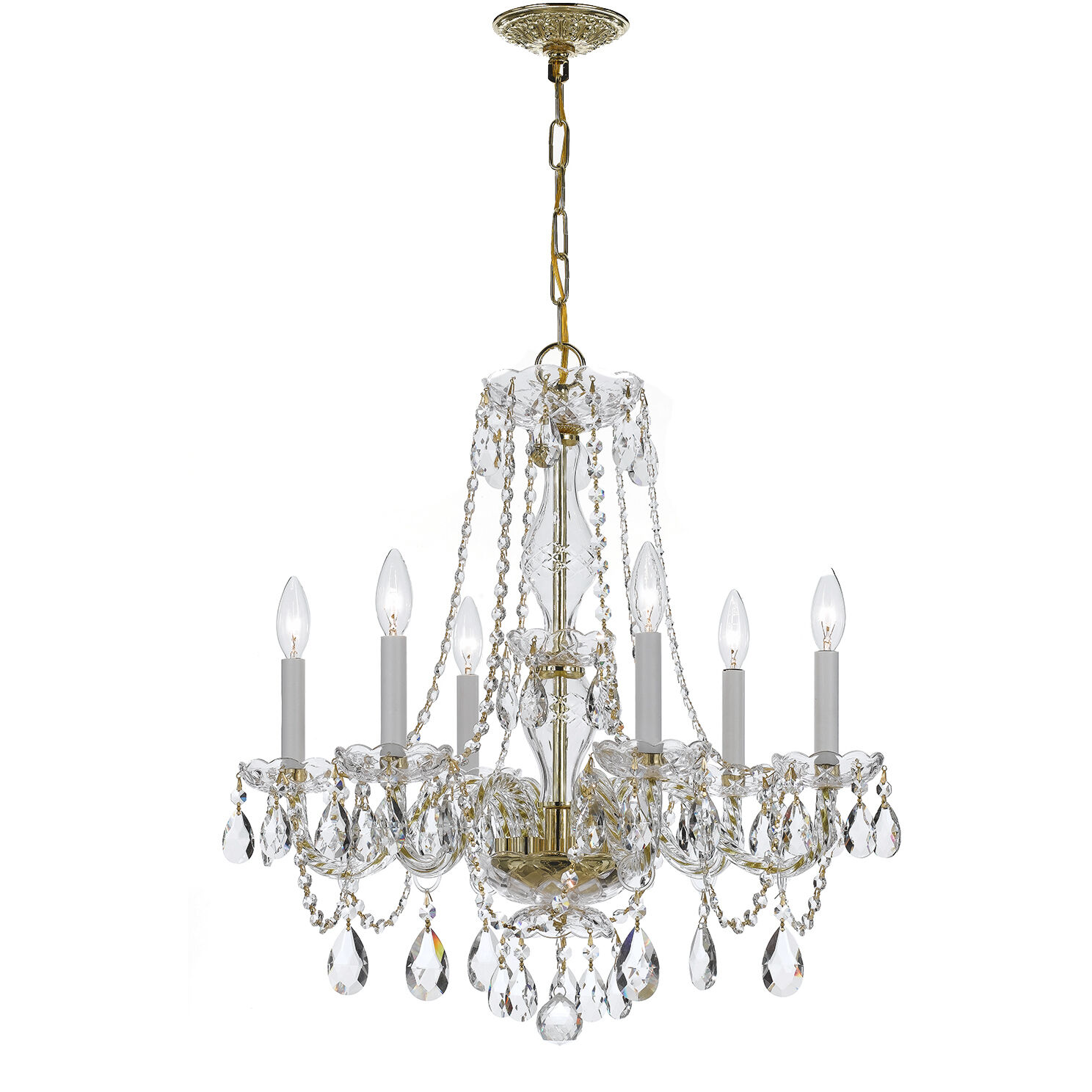 Traditional Crystal 6 Light 23 inch Polished Brass Chandelier Ceiling Light in Clear Hand Cut