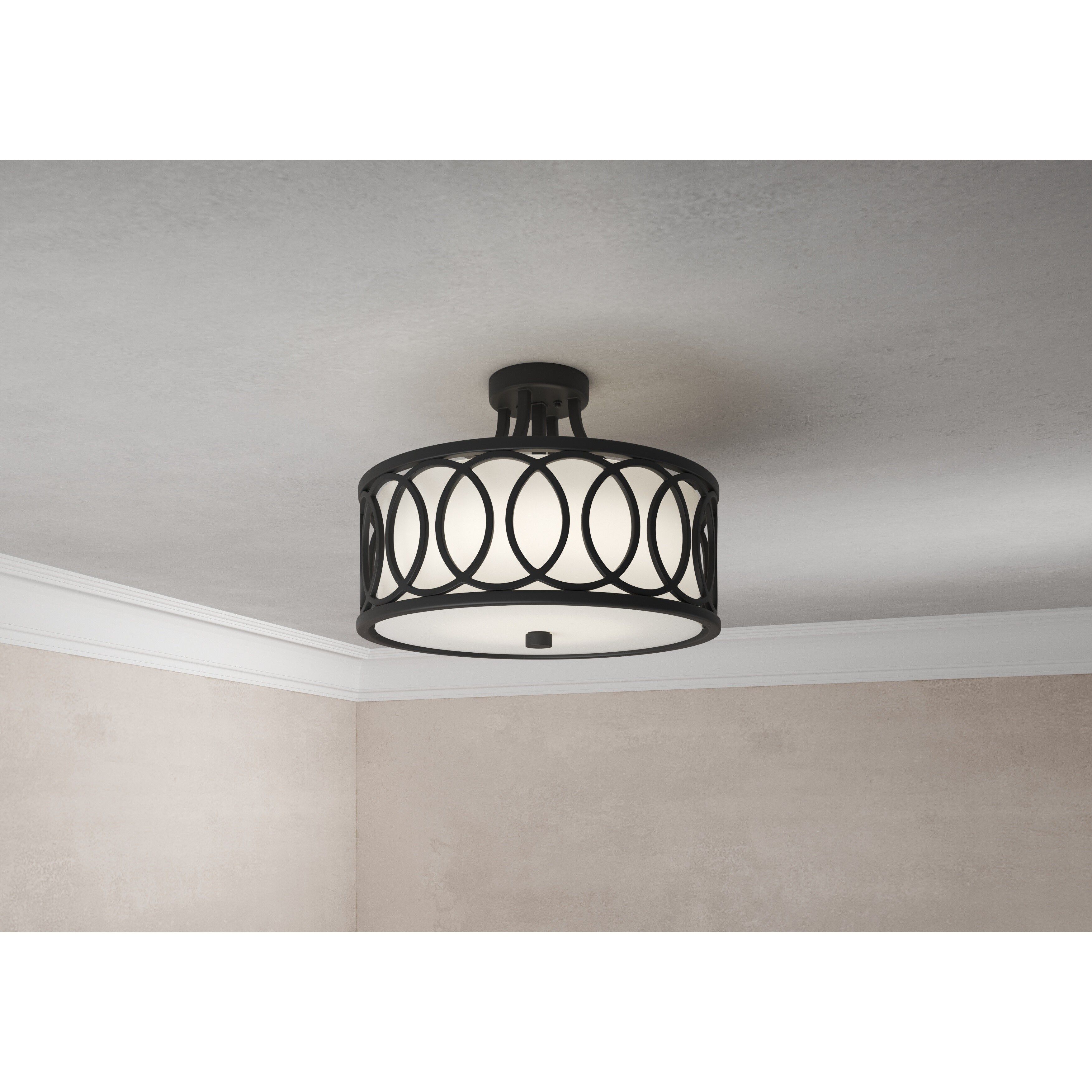 Graham 3 Light 15 inch Matte Black Semi Flush Ceiling Light
