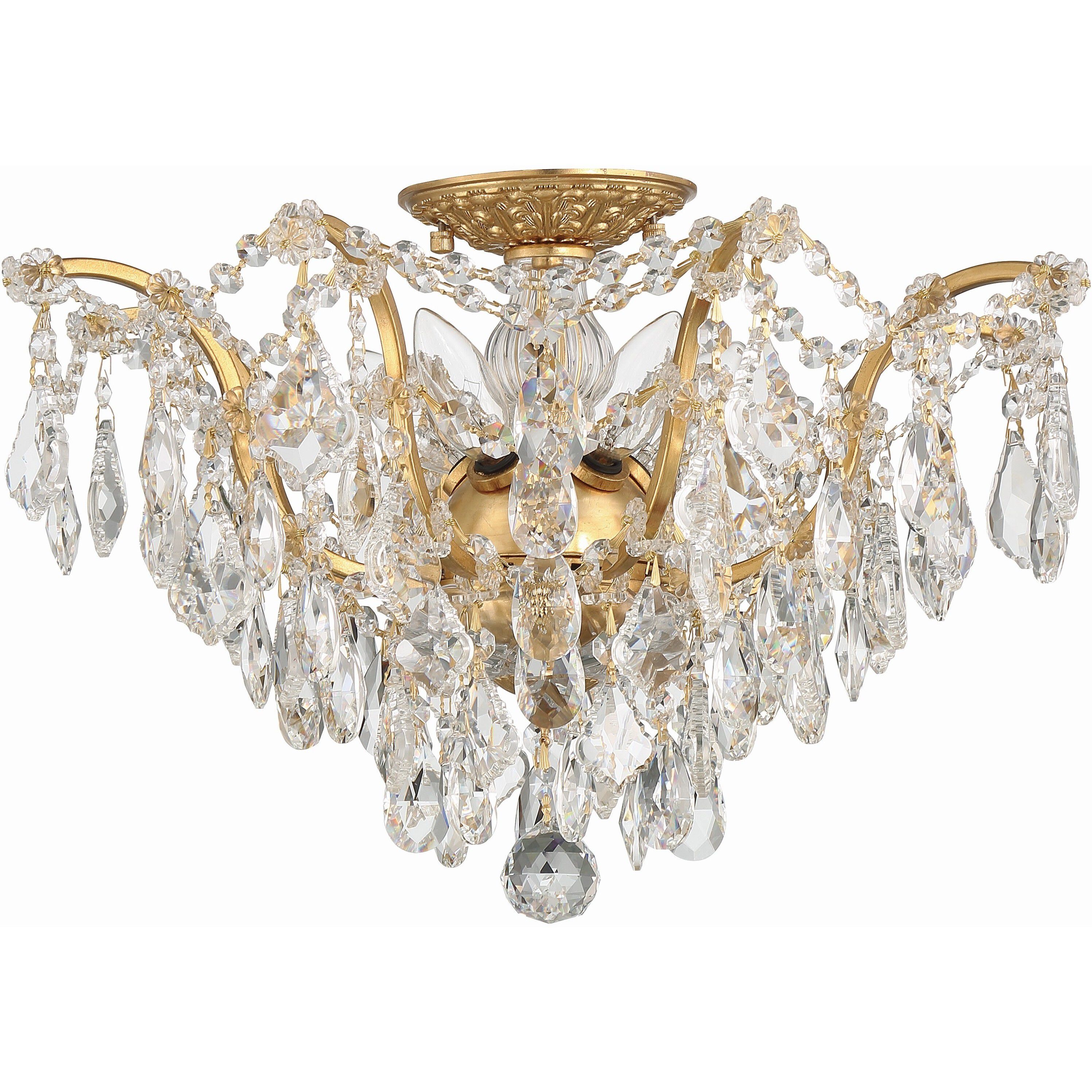 Filmore 5 Light 19 inch Antique Gold Semi Flush Ceiling Light in Clear Hand Cut