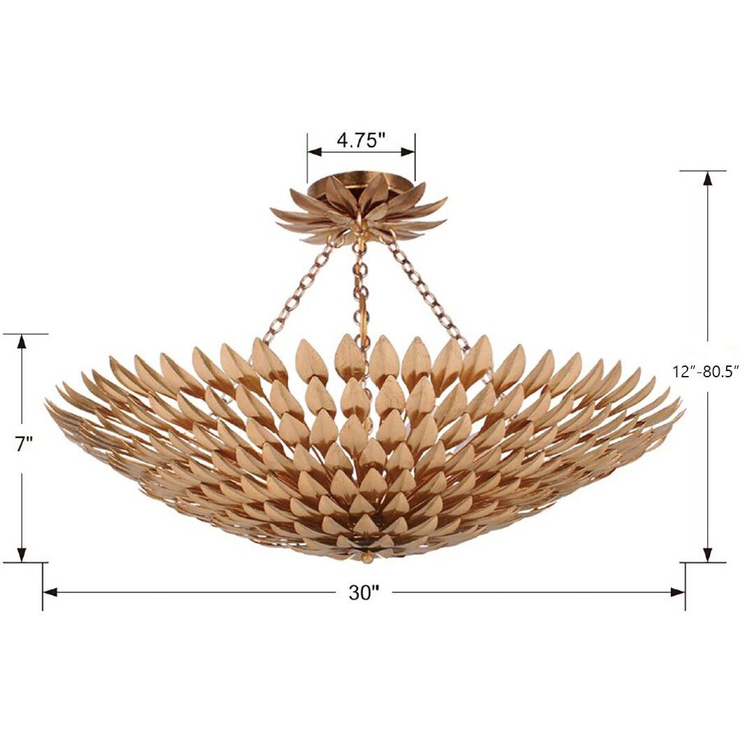 Broche 8 Light 30 inch Antique Gold Semi Flush Ceiling Light
