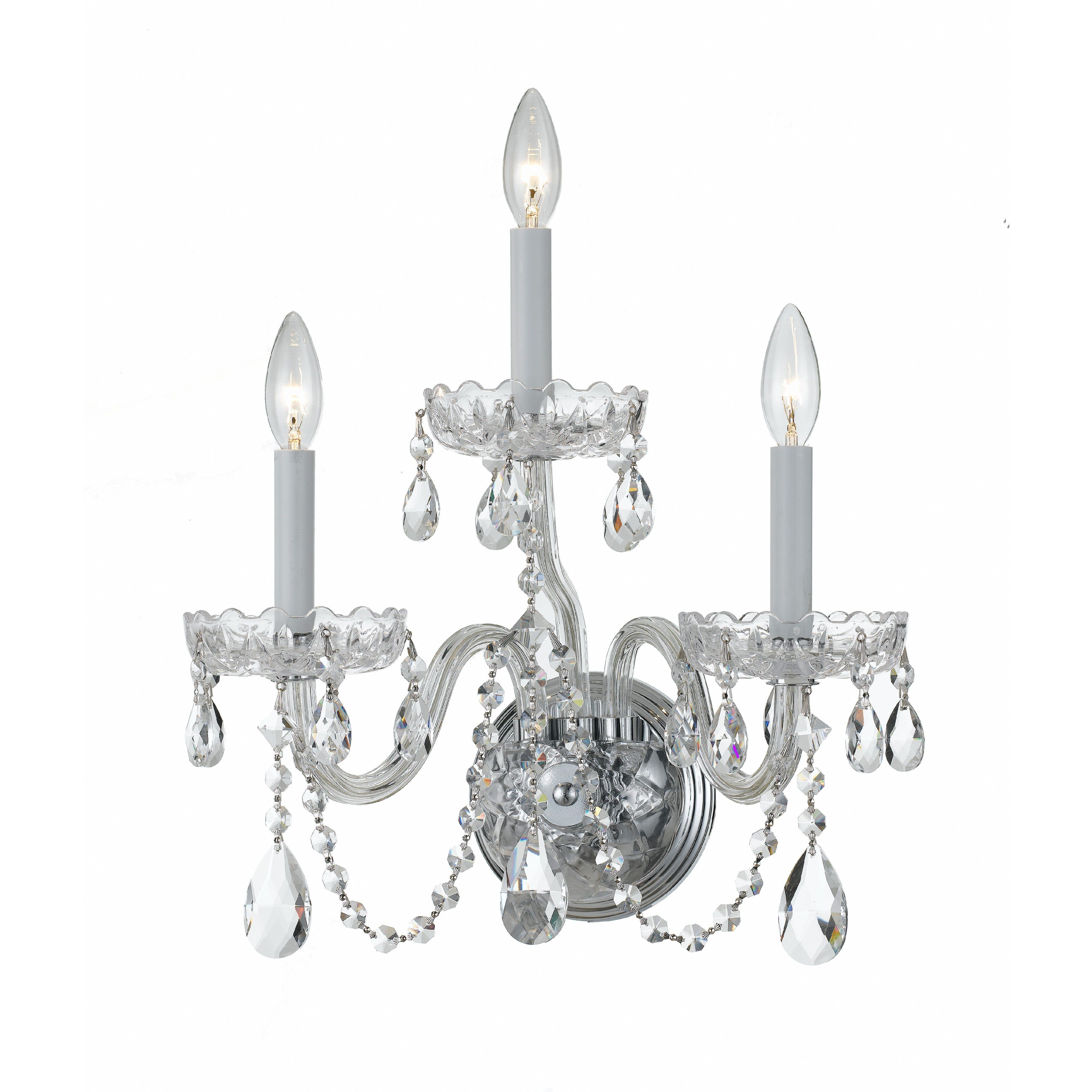 Traditional Crystal 3 Light 15 inch Polished Chrome Sconce Wall Light in Clear Hand Cut