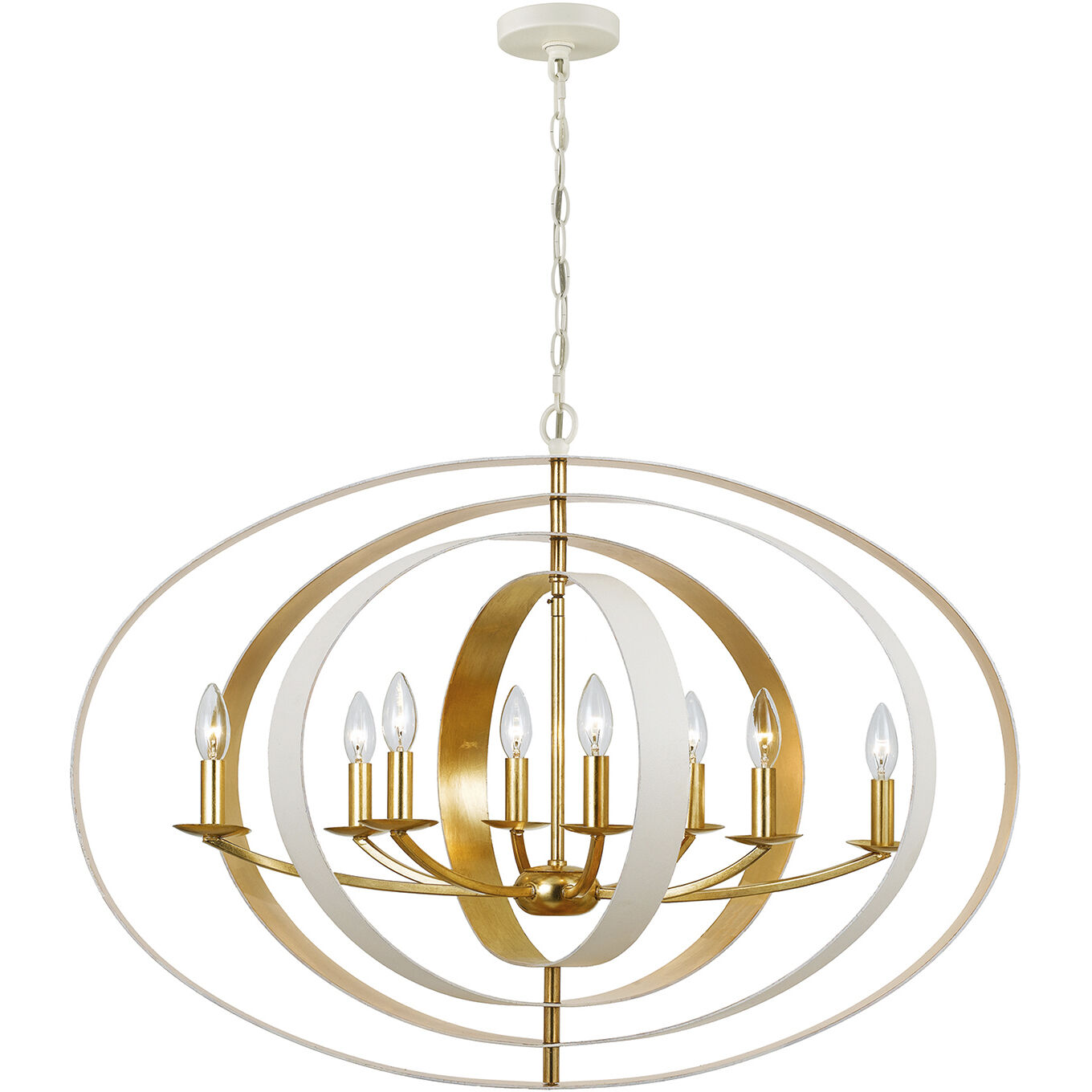 Luna 8 Light 36 inch Matte White and Antique Gold Chandelier Ceiling Light