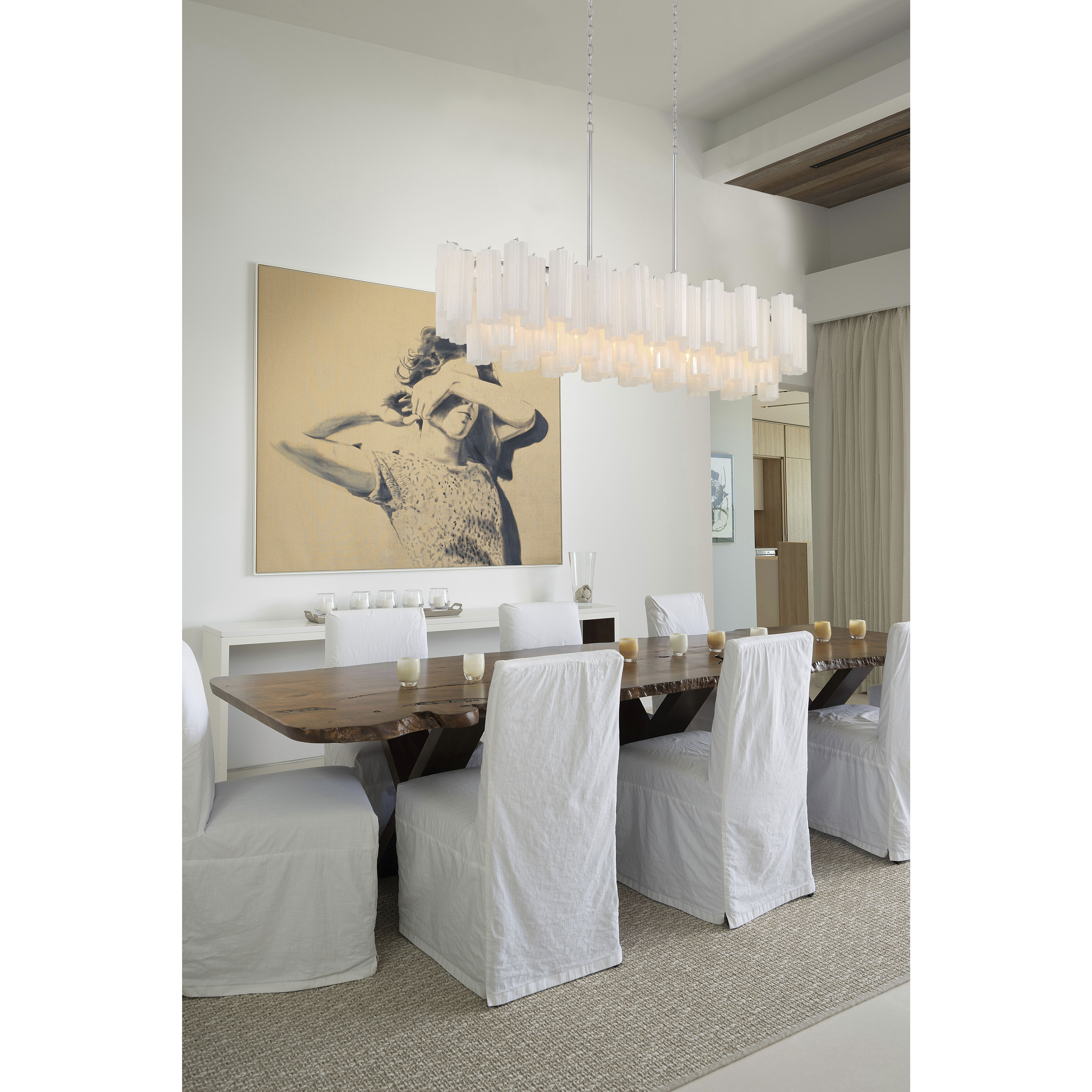 Addis 14 Light 51.75 inch Polished Chrome Linear Chandelier Ceiling Light in Tronchi Glass White