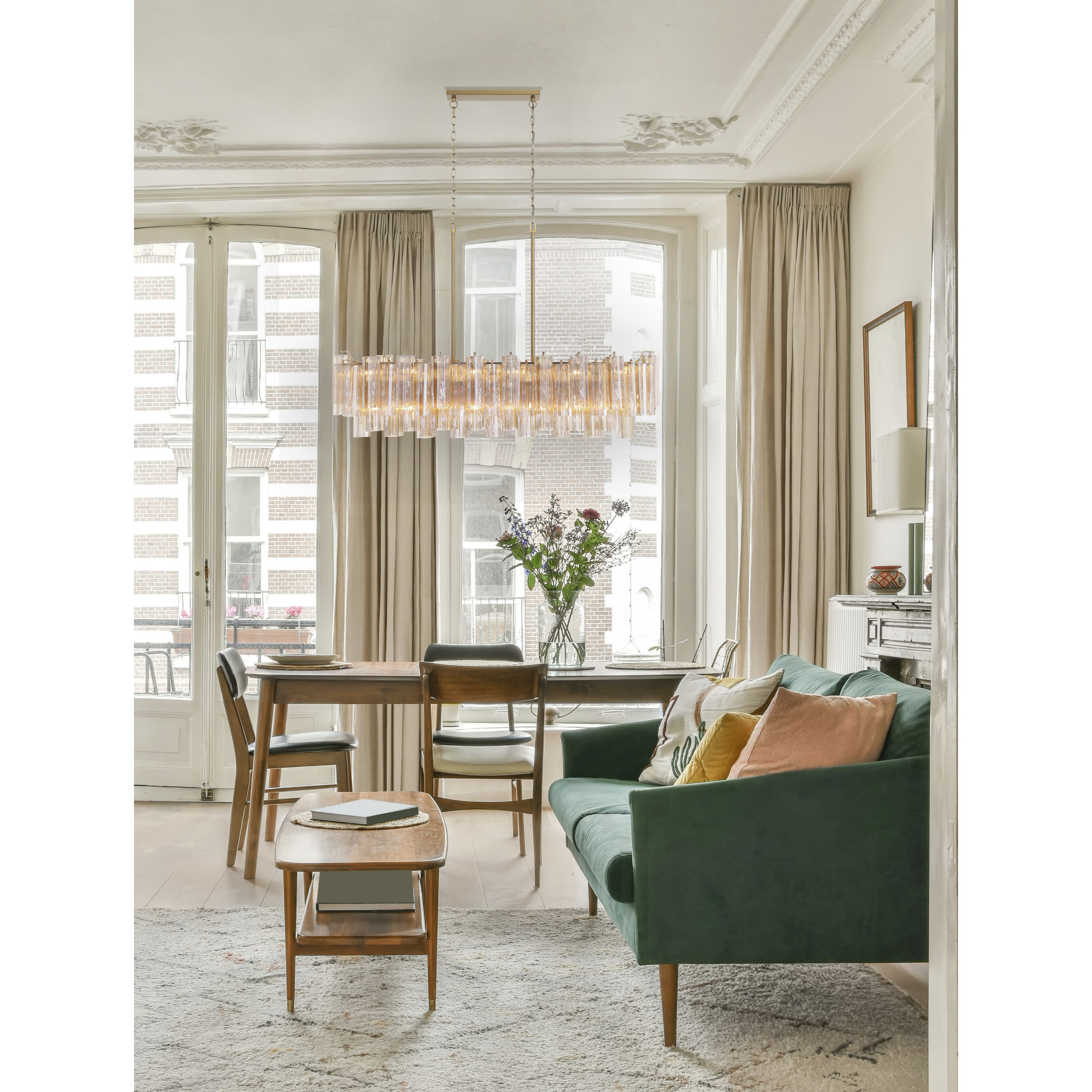 Addis 14 Light 51.75 inch Aged Brass Chandelier Ceiling Light in Tronchi Glass Amber