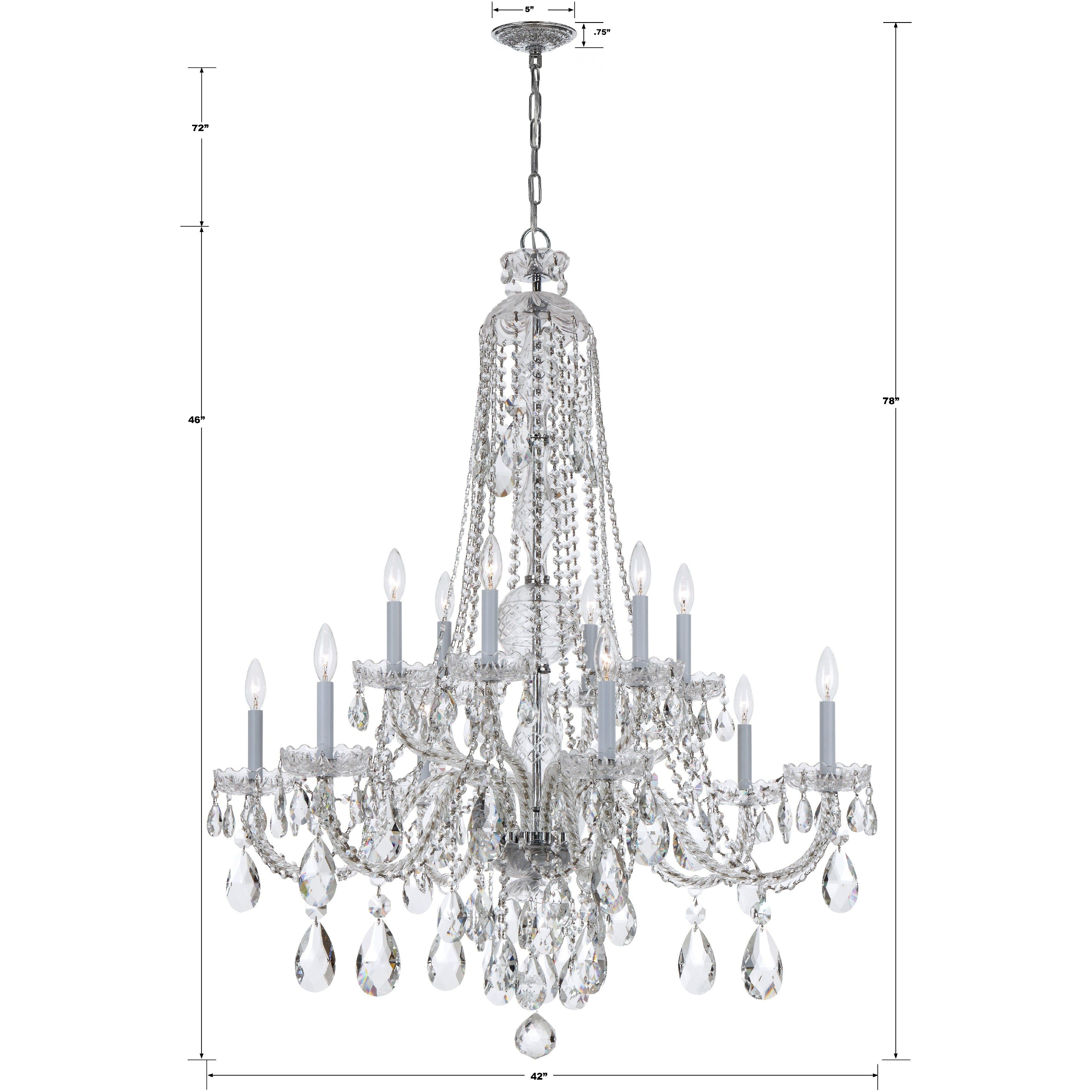 Traditional Crystal 12 Light 42 inch Polished Chrome Chandelier Ceiling Light