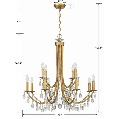 Bridgehampton 12 Light 32 inch Antique Gold Chandelier Ceiling Light in Clear Hand Cut