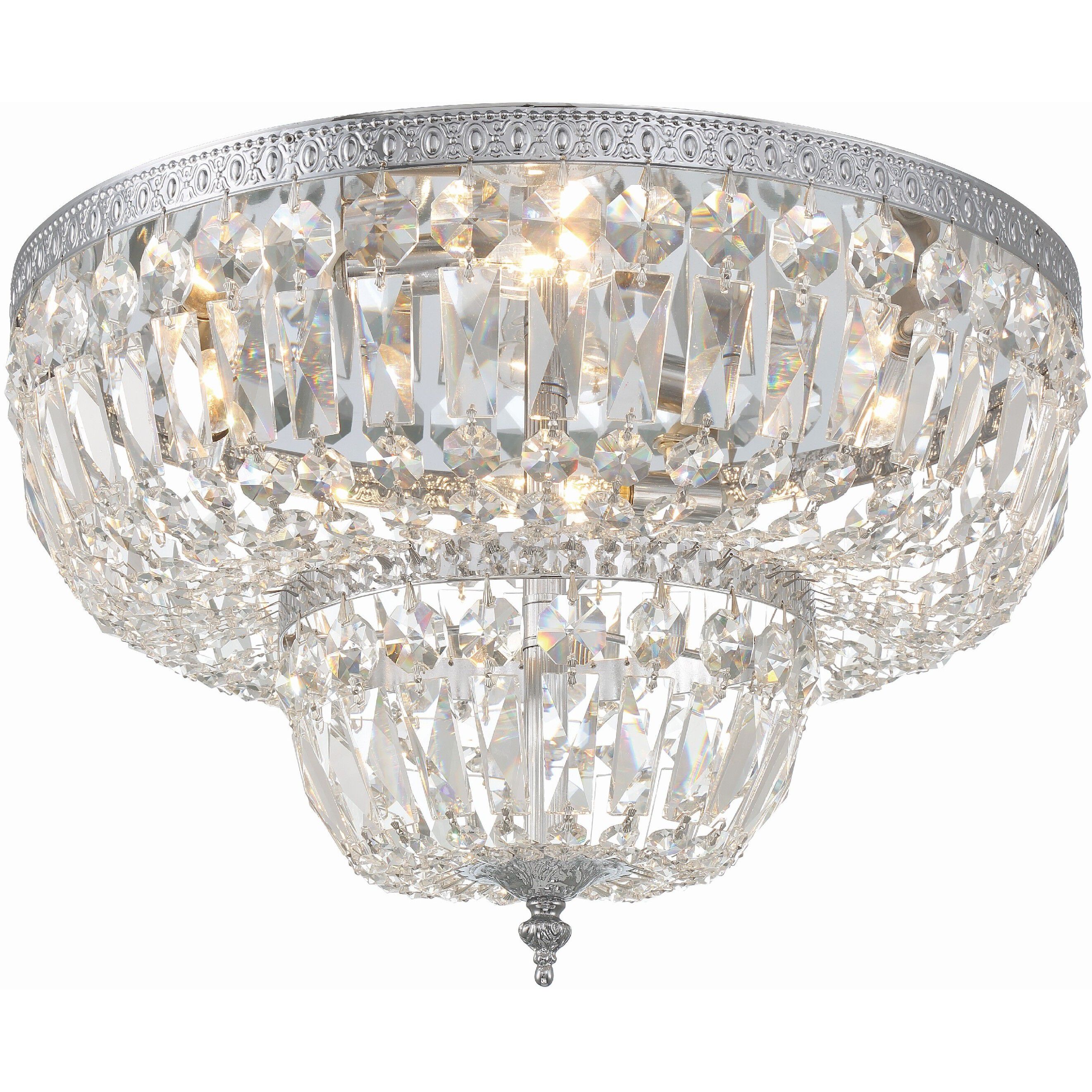 Waltham 4 Light 18 inch Polished Chrome Flush Ceiling Light in Clear Hand Cut