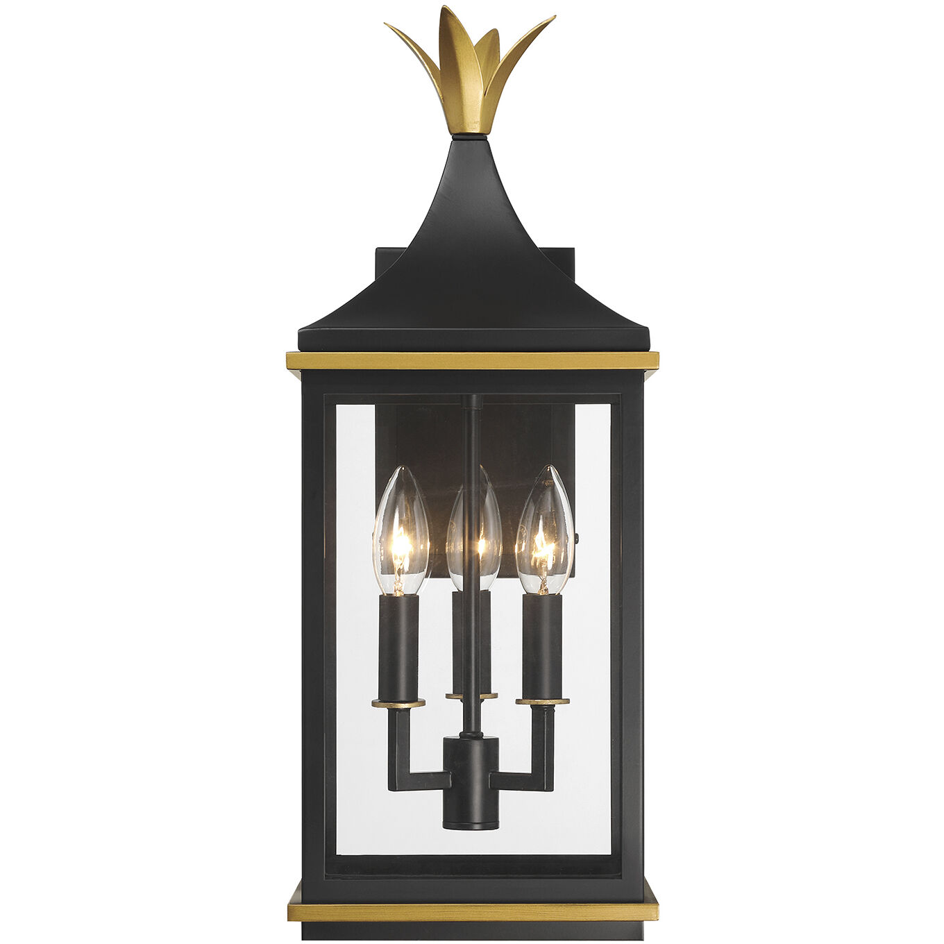 Simpson 3 Light 19.75 inch Matte Black and Textured Gold Outdoor Sconce