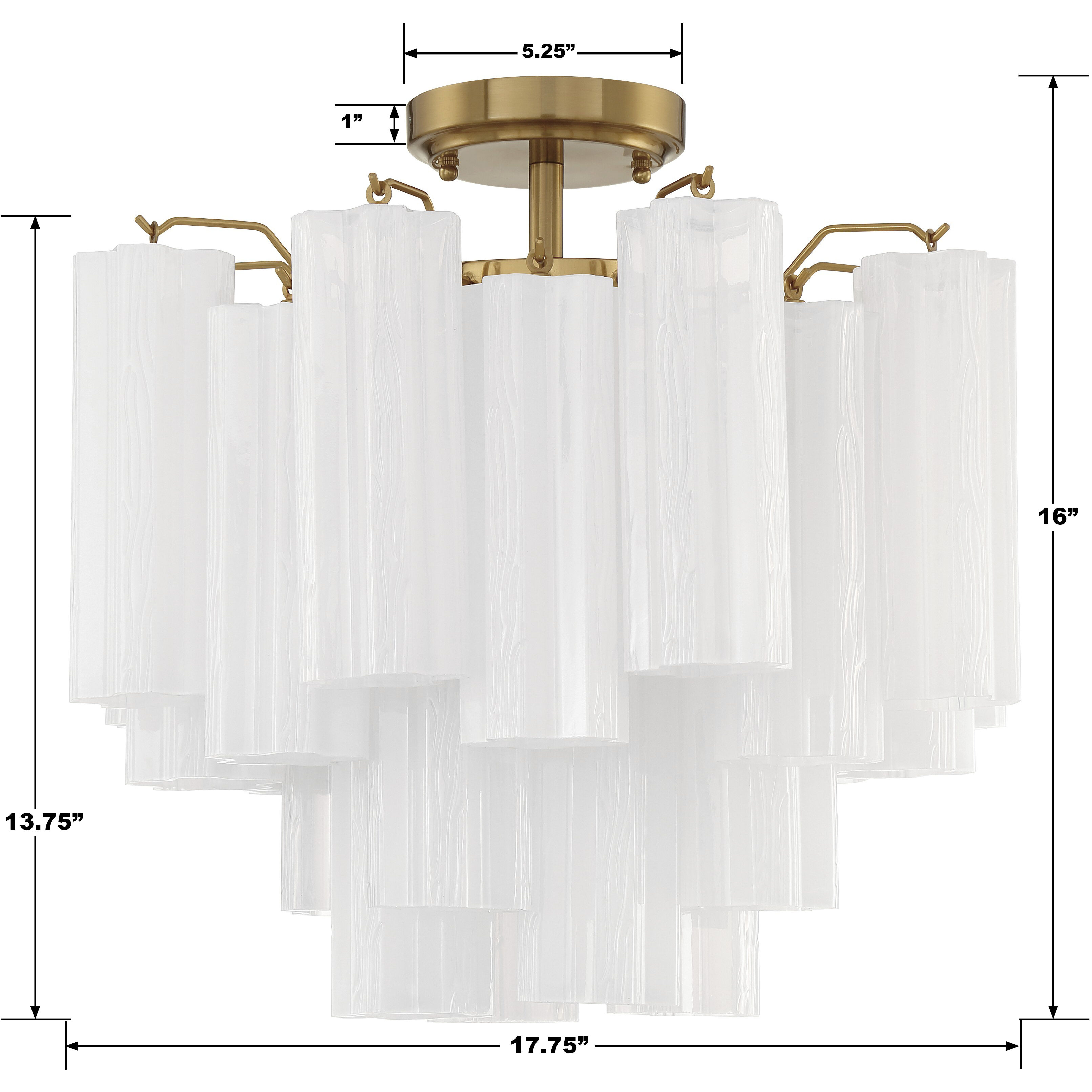Addis 4 Light 17.75 inch Aged Brass Semi Flush Ceiling Light in White
