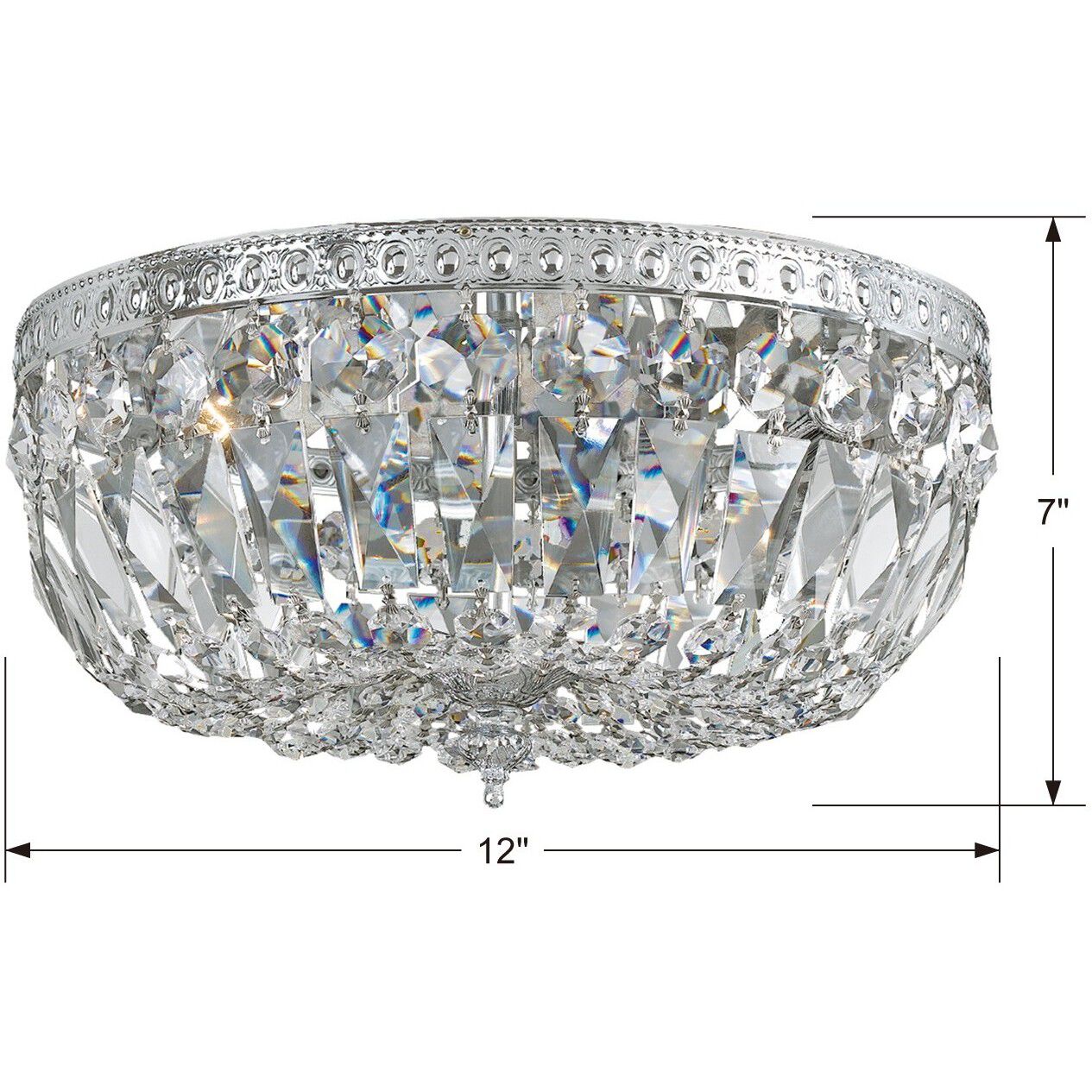 Waltham 3 Light 12 inch Polished Chrome Flush Ceiling Light in Clear Hand Cut