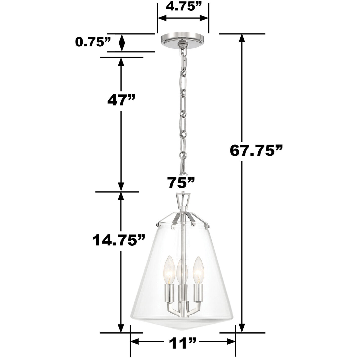 Voss 3 Light 11 inch Polished Nickel Mini Chandelier Ceiling Light