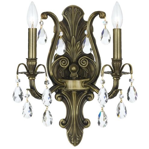 Dawson 2 Light 12.5 inch Antique Brass Sconce Wall Light in Clear Swarovski Strass