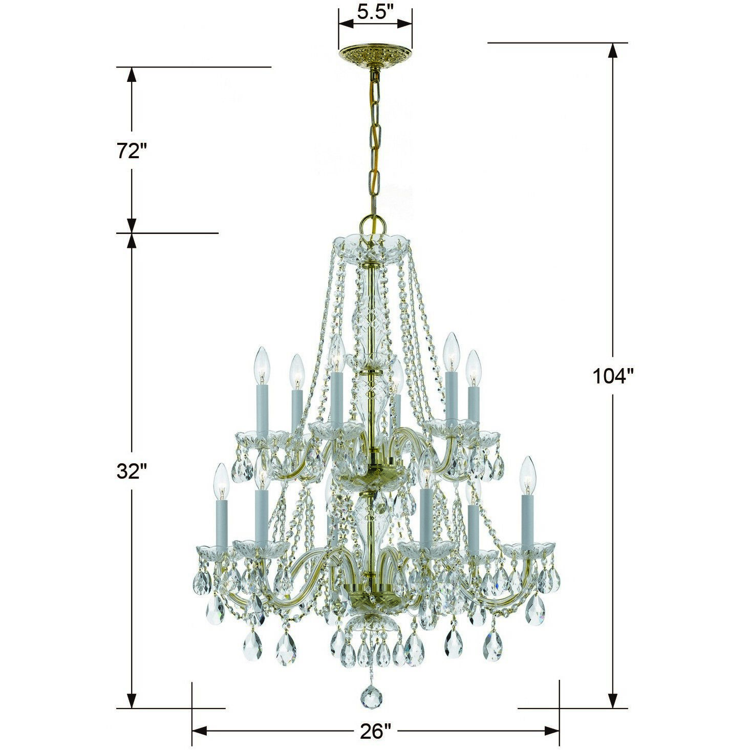 Traditional Crystal 12 Light 26.5 inch Polished Brass Chandelier Ceiling Light in Clear Swarovski Strass
