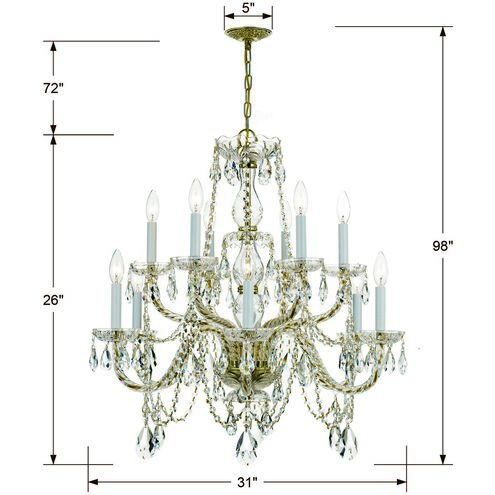 Traditional Crystal 12 Light 31 inch Polished Brass Chandelier Ceiling Light in Clear Hand Cut