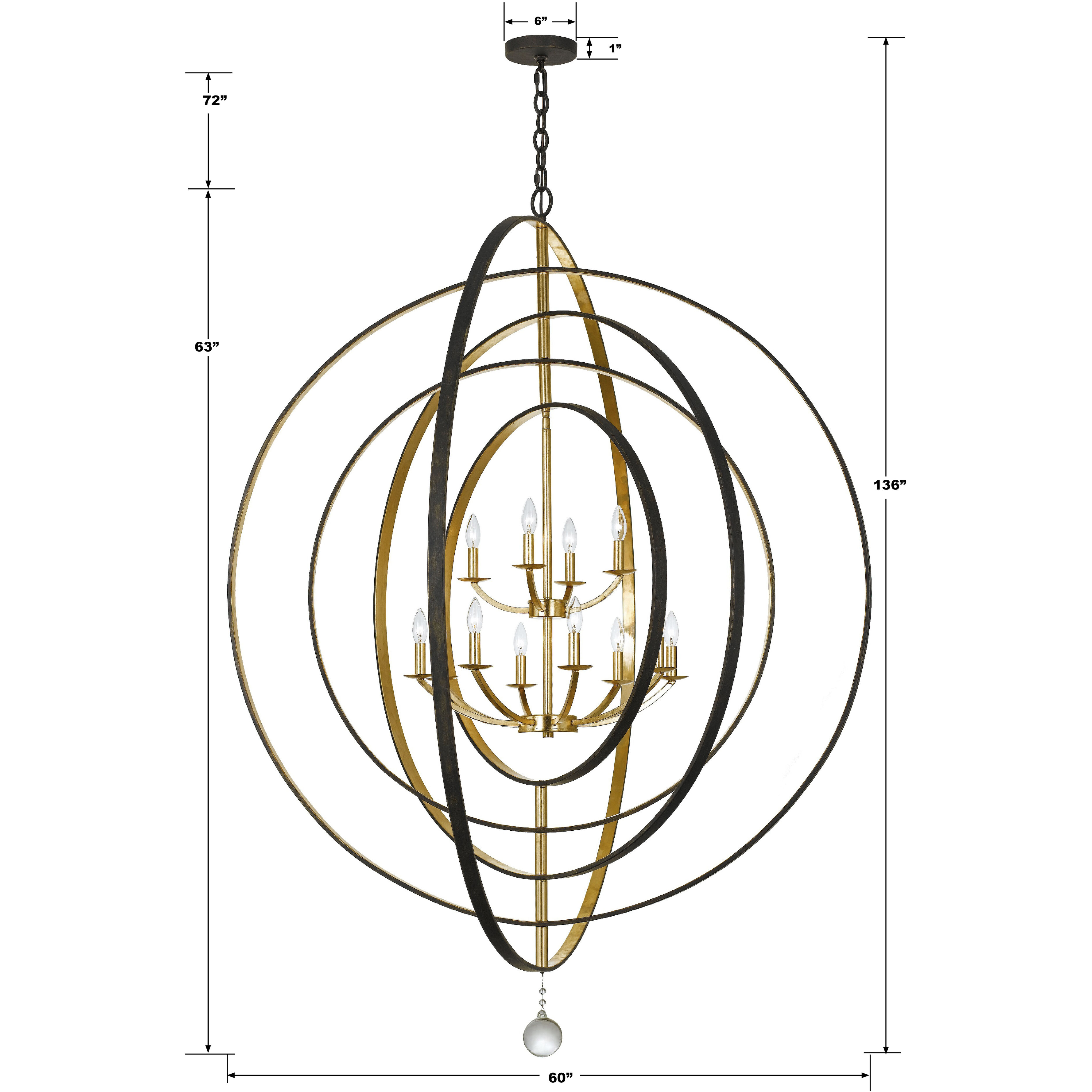 Luna 12 Light 60 inch English Bronze and Antique Gold Chandelier Ceiling Light