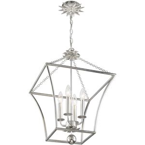 Broche 4 Light 16 inch Antique Silver Hanging Lantern Ceiling Light
