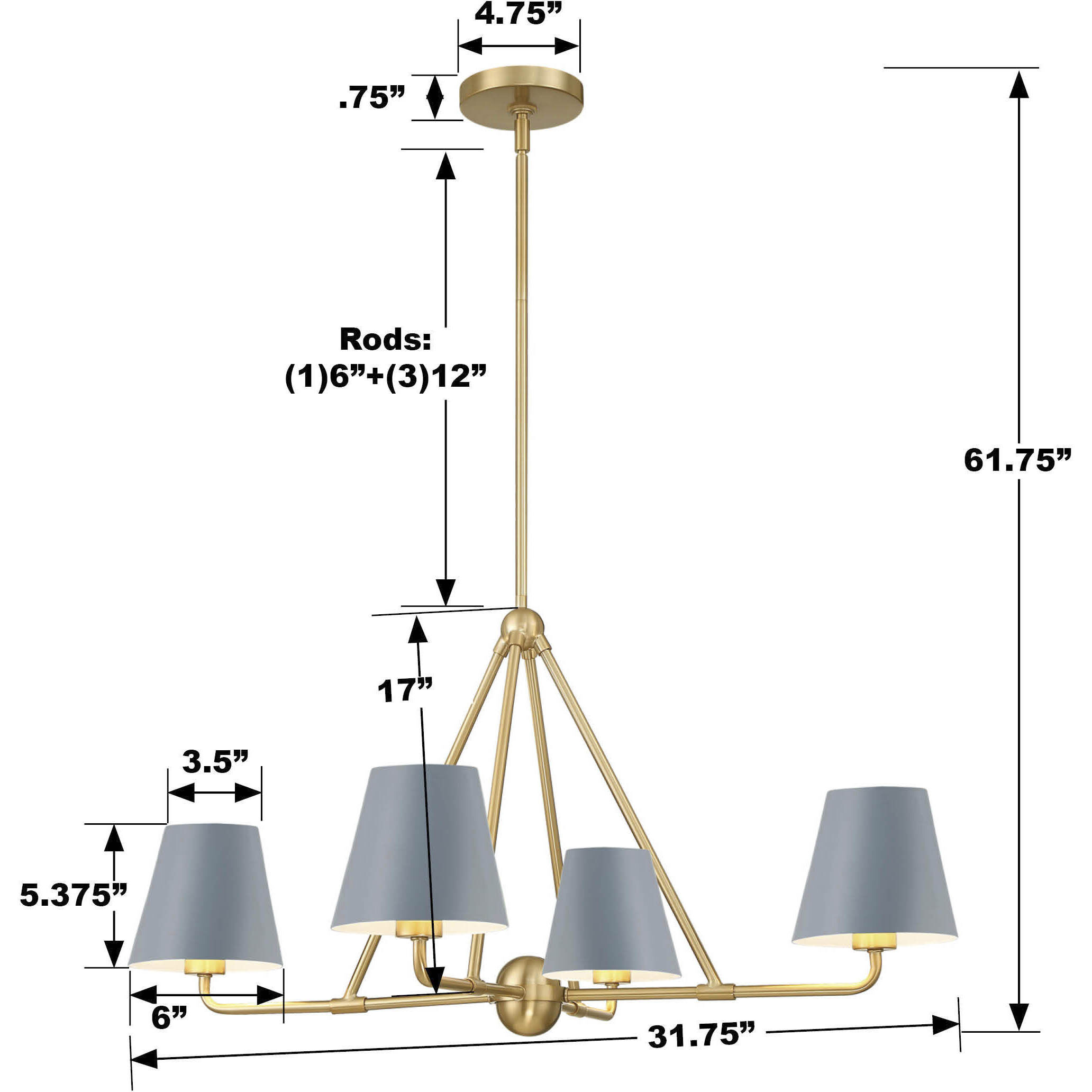 Xavier 4 Light 31.75 inch Vibrant Gold and Blue Chandelier Ceiling Light