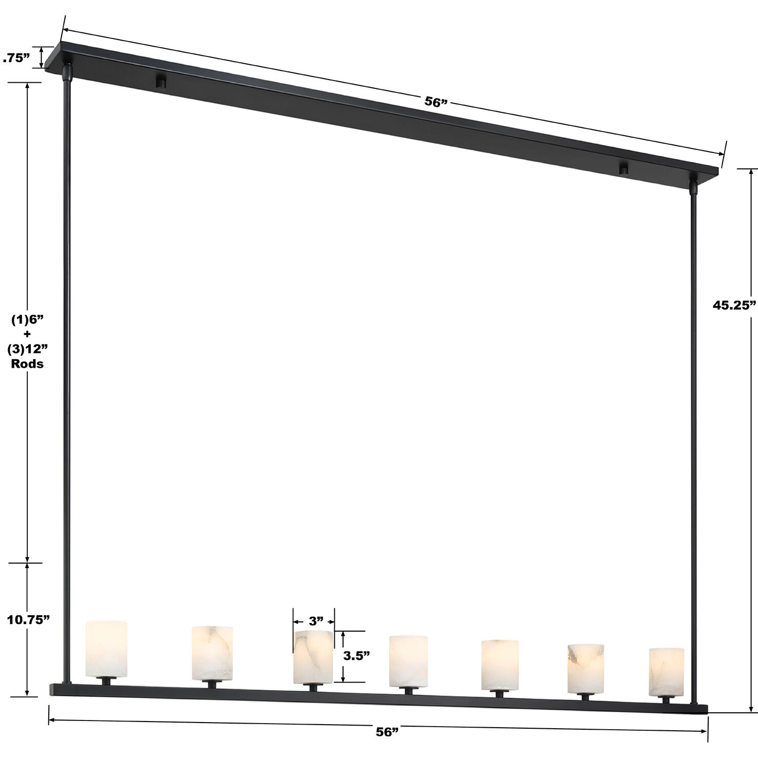 Aragon 7 Light 56 inch Matte Black Linear Chandelier Ceiling Light