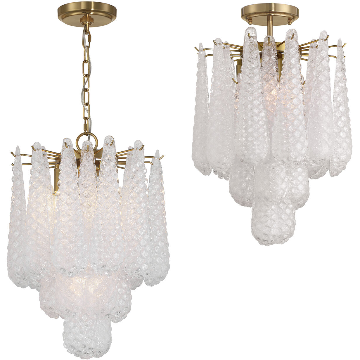 Ollie 4 Light 14.25 inch Aged Brass Semi Flush Ceiling Light in Sand Glass Clear