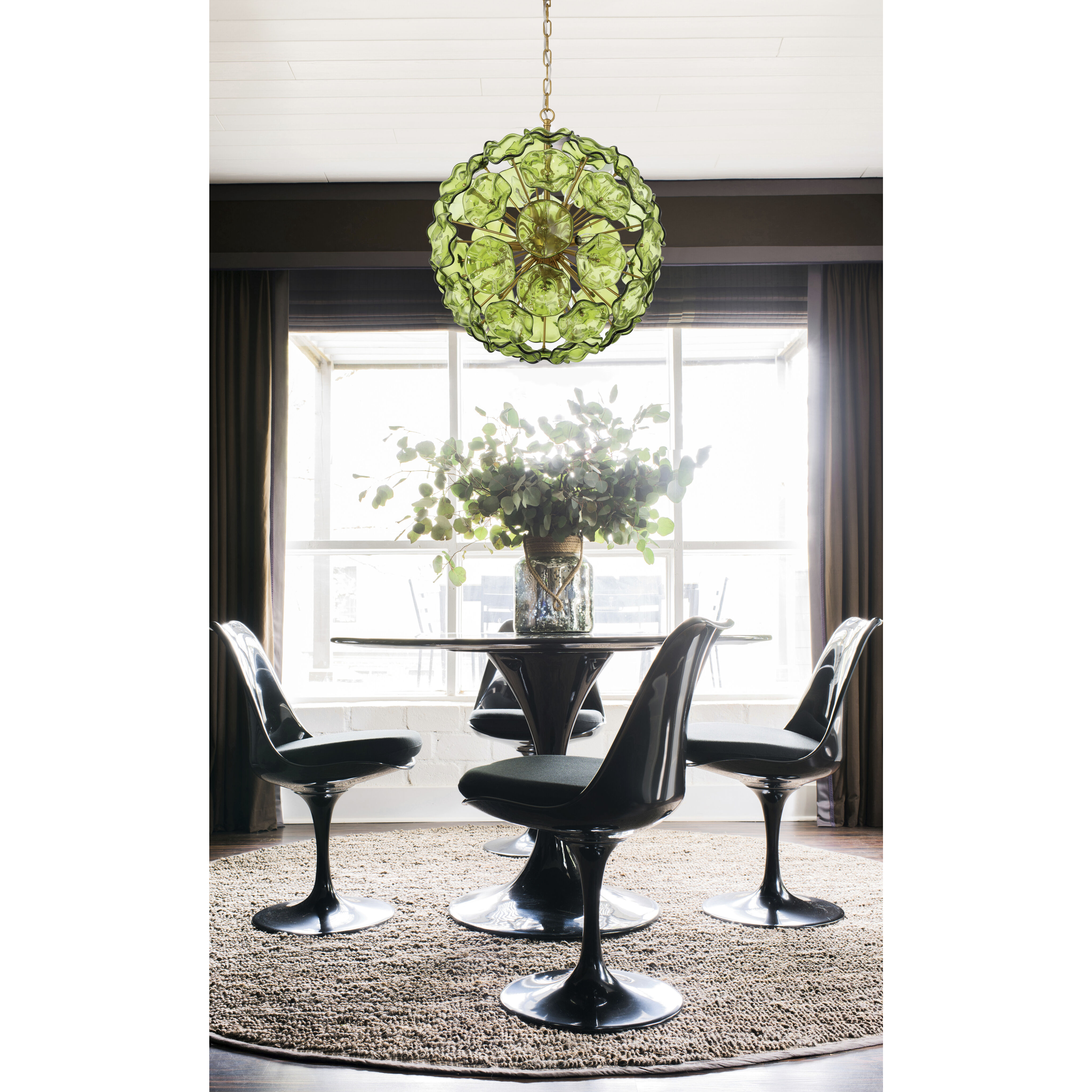 Esme 9 Light 22.5 inch Aged Brass Chandelier Ceiling Light in Floral Glass Petals Green