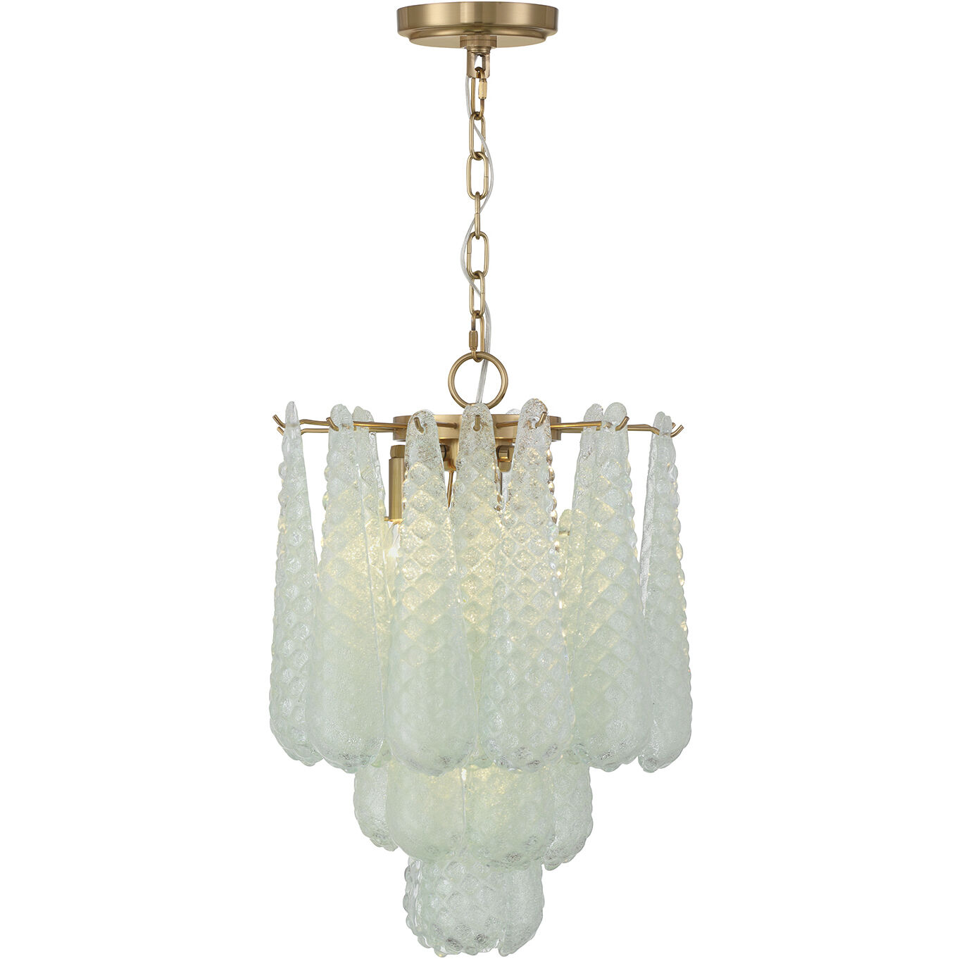 Ollie 4 Light 14.25 inch Aged Brass Chandelier Ceiling Light in Sand Glass Green