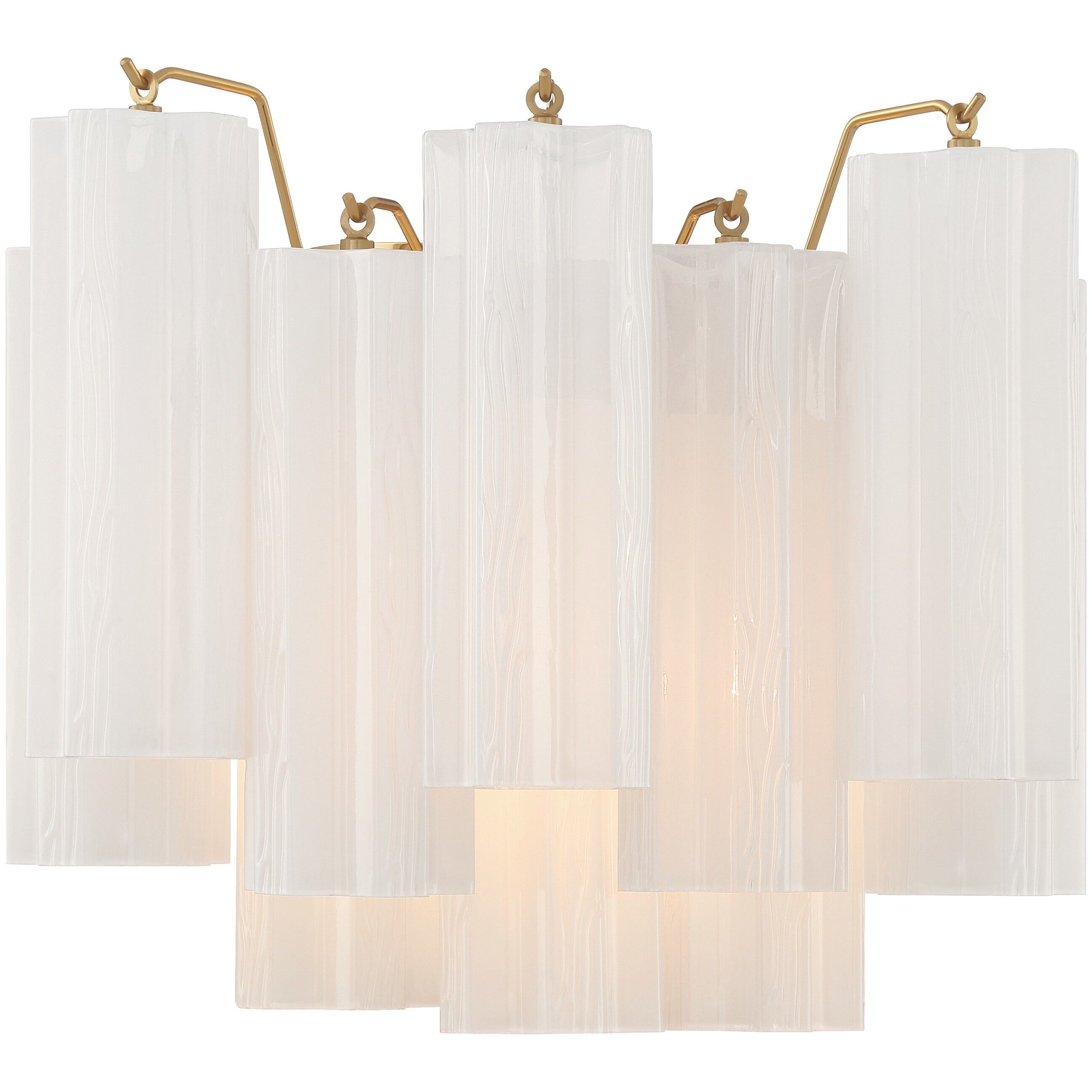 Addis Bath Wall Light in Aged Brass, Tronchi Glass White