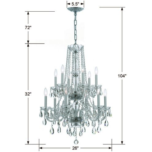 Traditional Crystal 12 Light 26 inch Polished Chrome Chandelier Ceiling Light in Clear Swarovski Strass
