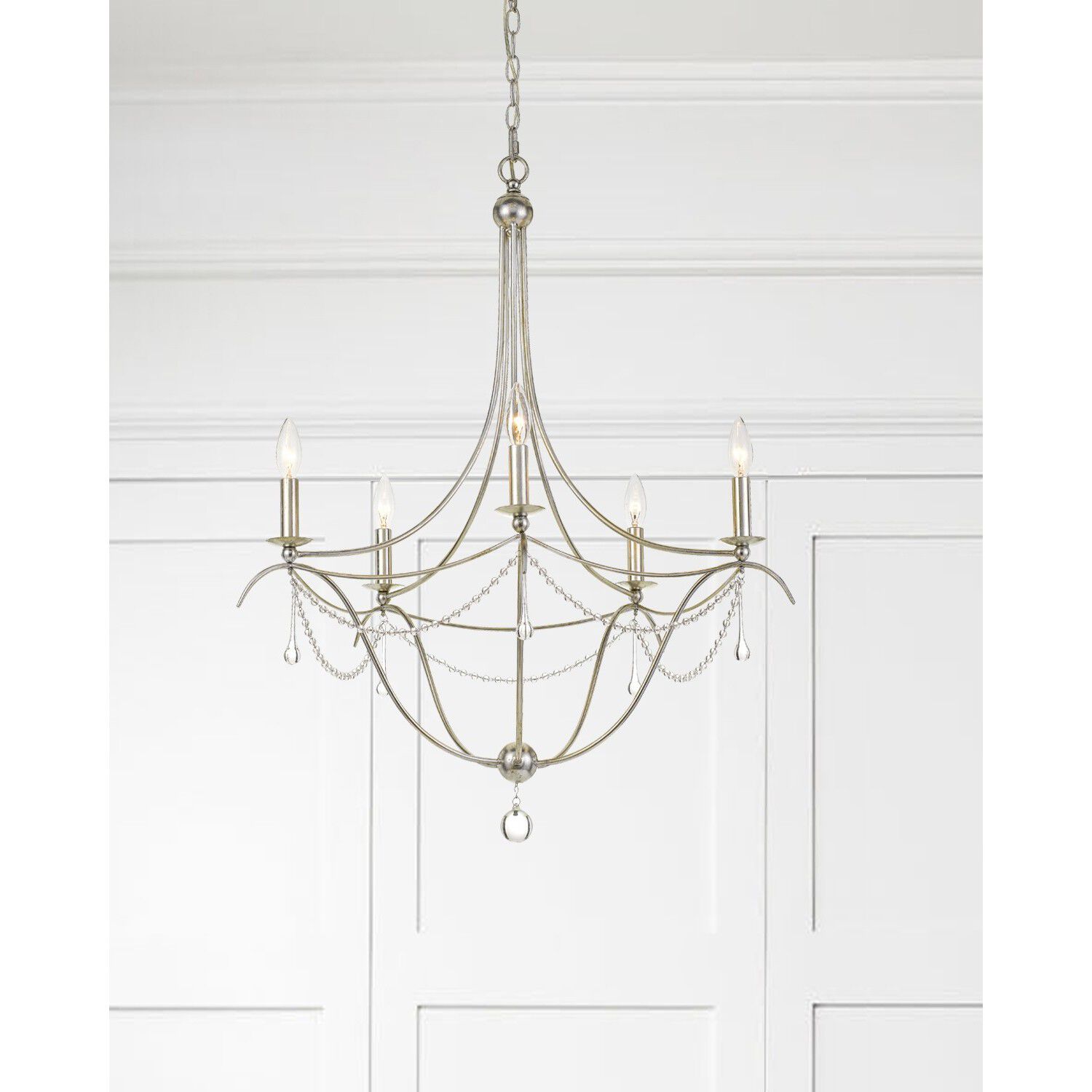 Metro 5 Light 27.5 inch Antique Silver Chandelier Ceiling Light