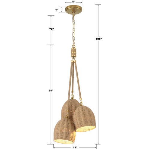 Jace 3 Light 11 inch Soft Gold Pendant Ceiling Light